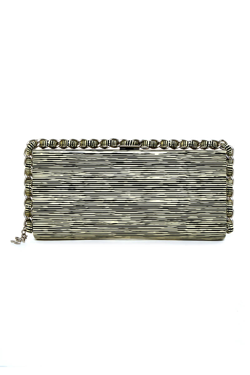 Chanel Black and Leather Patent Leather Clutch With Chain Trim 2013-14