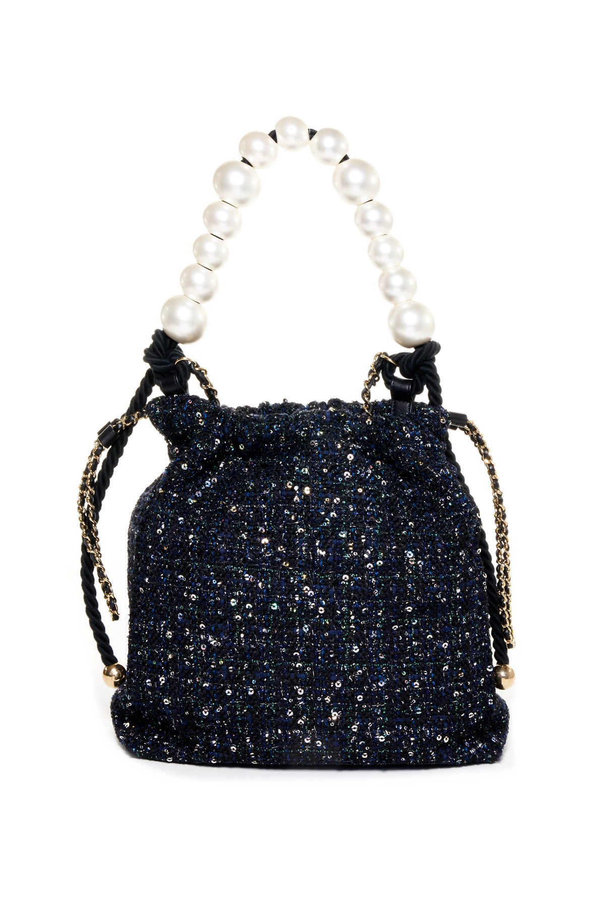 Chanel Navy Fantasy Tweed Pearl Handle Purse 2019