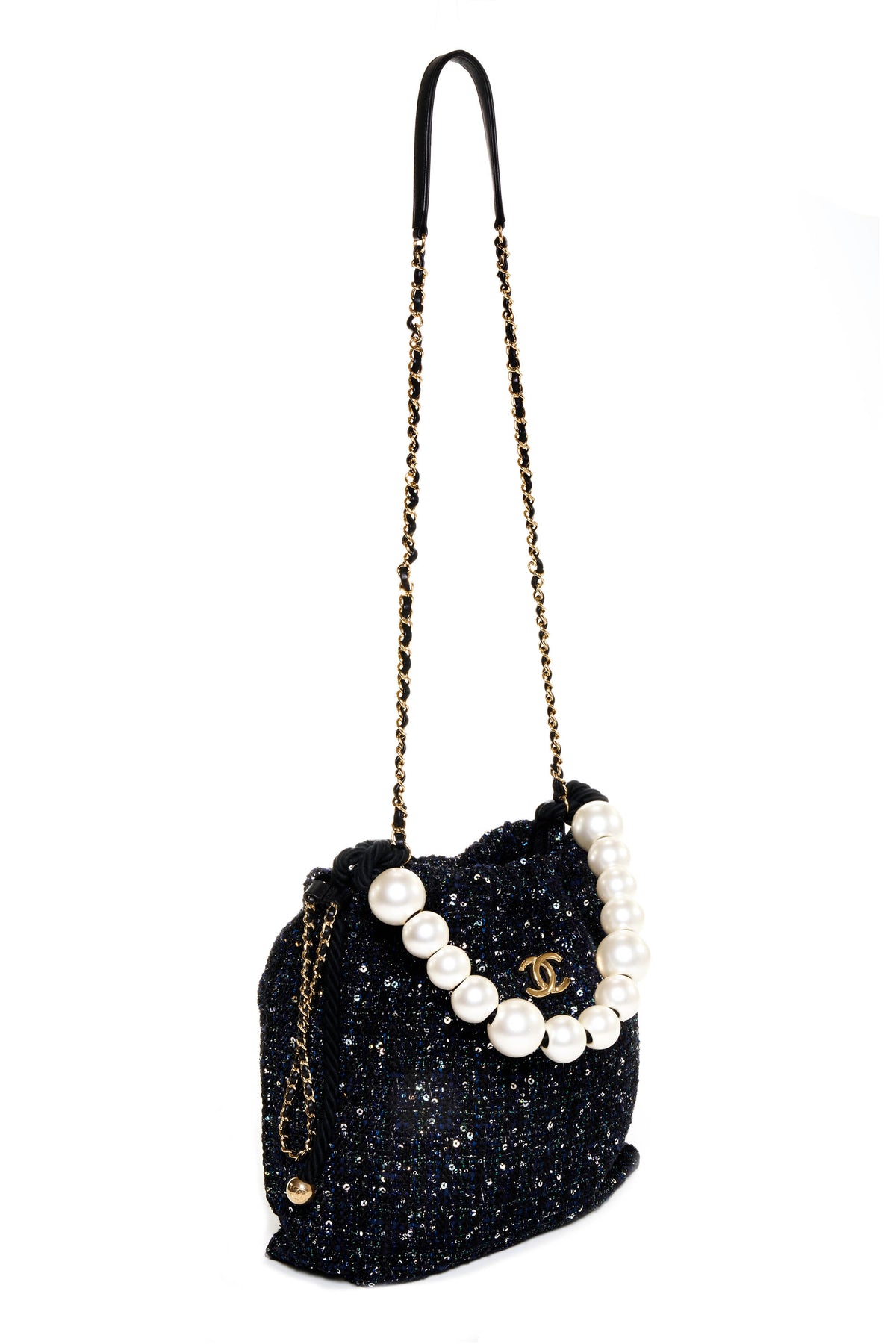 Chanel Navy Fantasy Tweed Pearl Handle Purse 2019