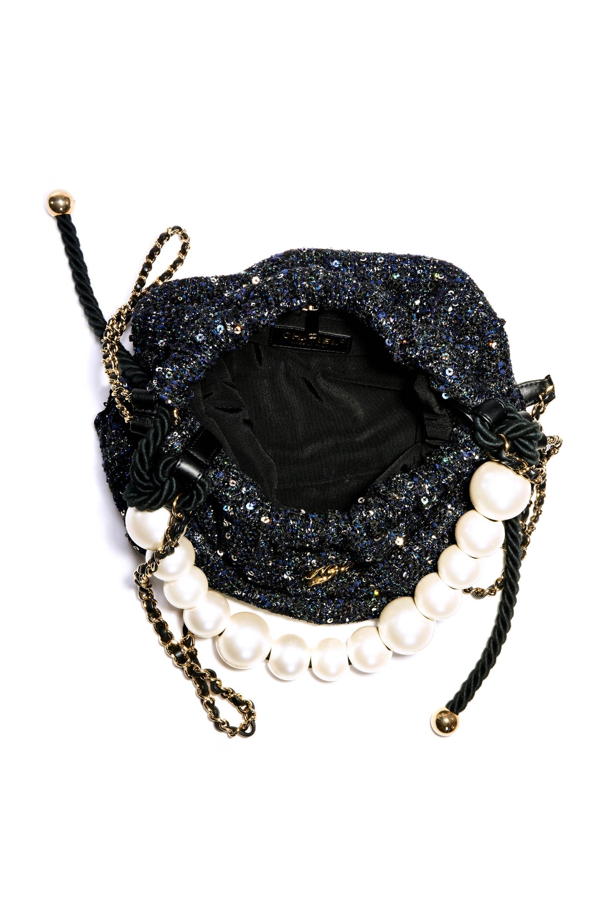 Chanel Navy Fantasy Tweed Pearl Handle Purse 2019