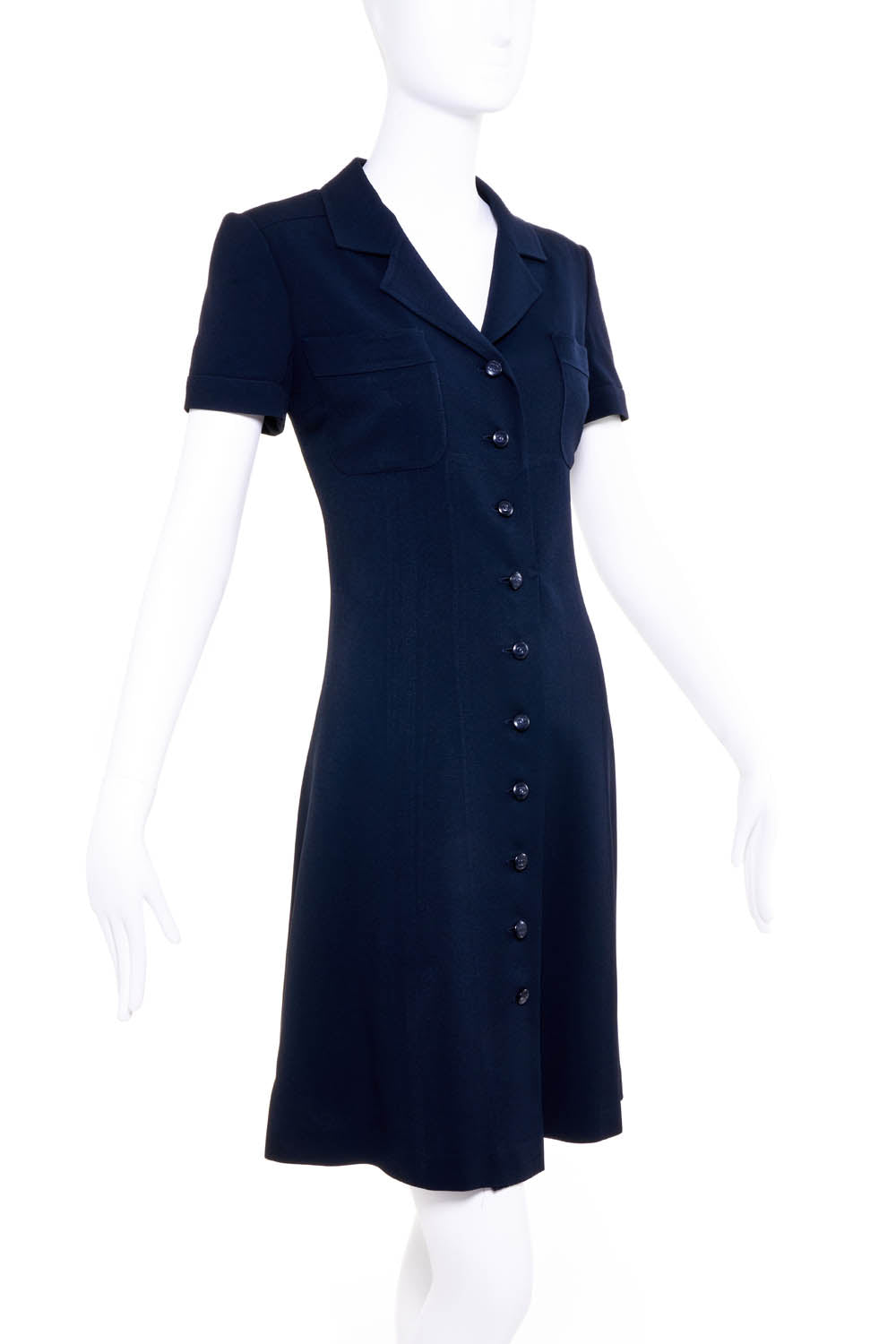 Chanel Navy Blue CC Button Crepe Shirt Dress Size 4
