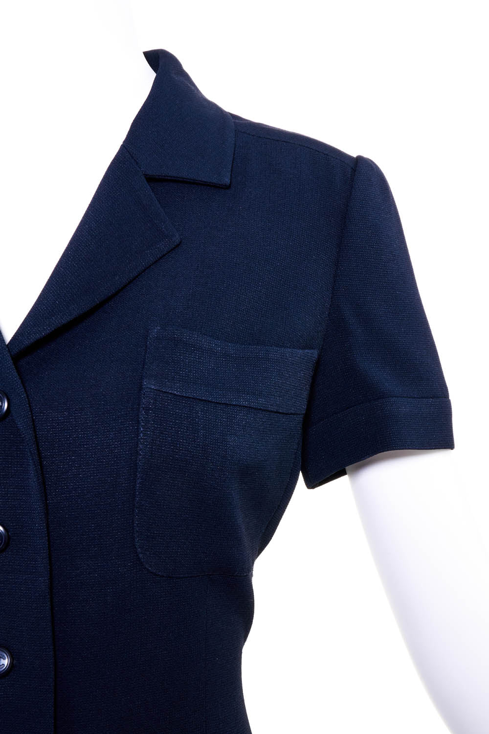 Chanel Navy Blue CC Button Crepe Shirt Dress Size 4