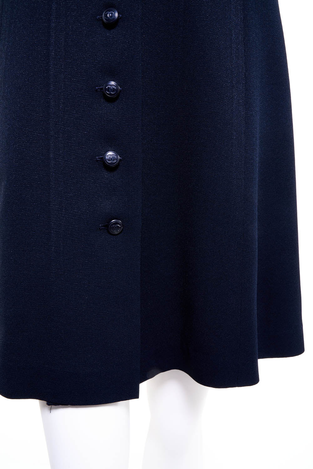 Chanel Navy Blue CC Button Crepe Shirt Dress Size 4