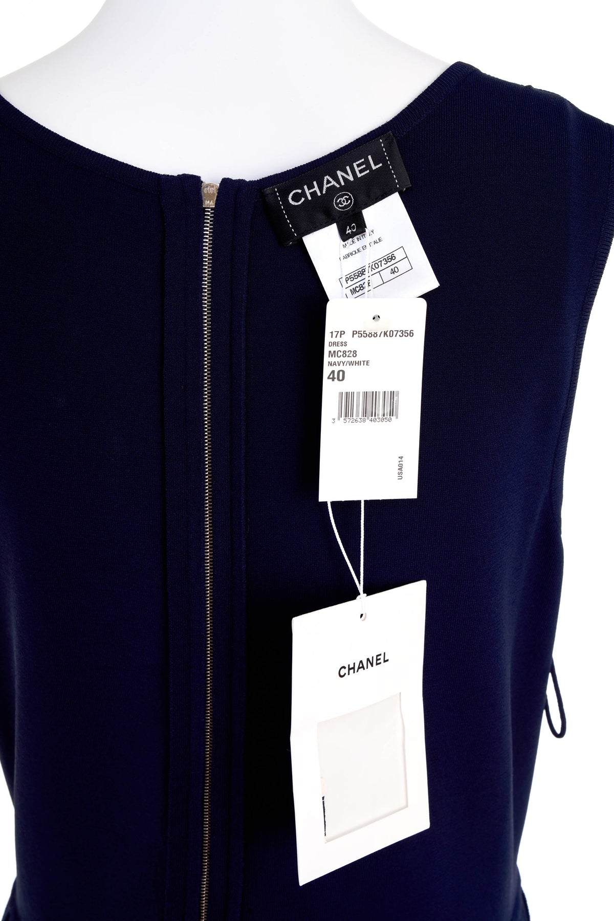 Chanel Navy Sleeveless Pleated Skirt Tennis Dress Size 40