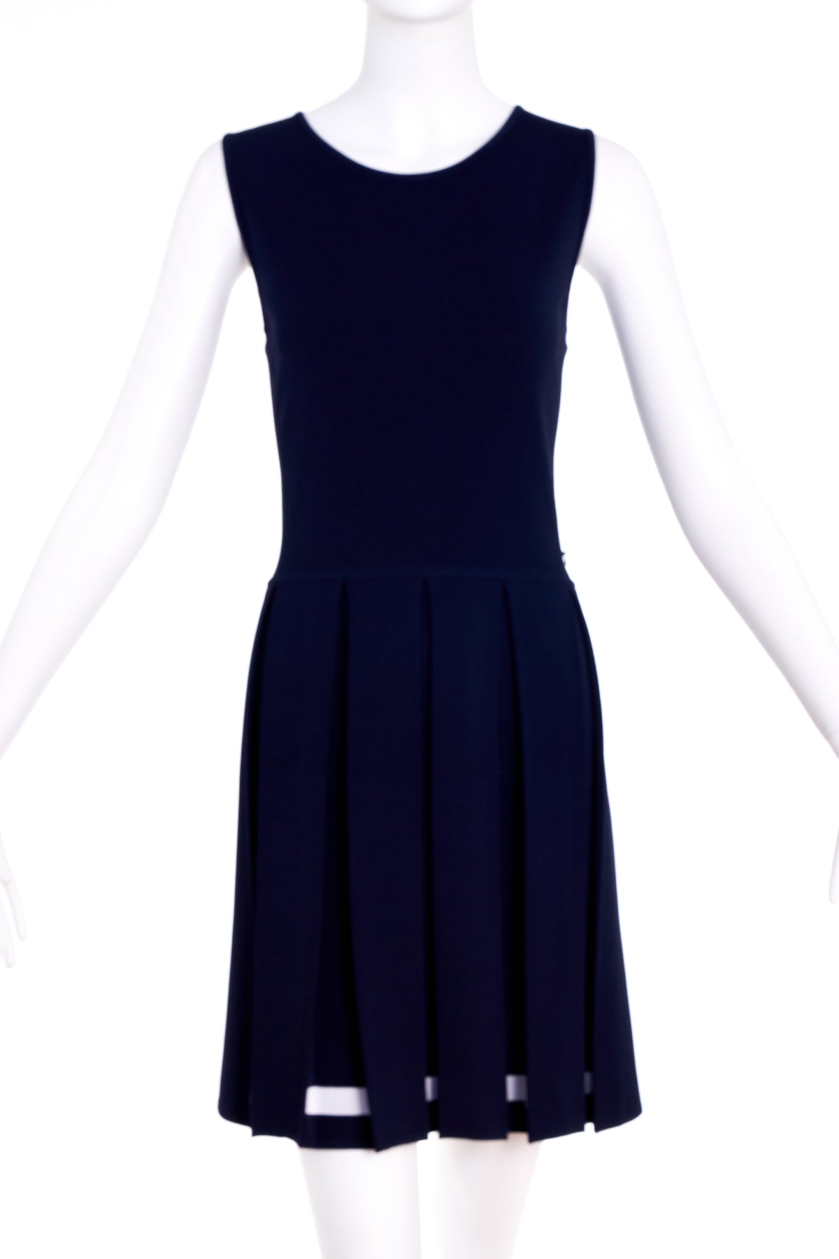 Chanel Navy Sleeveless Pleated Skirt Tennis Dress Size 40