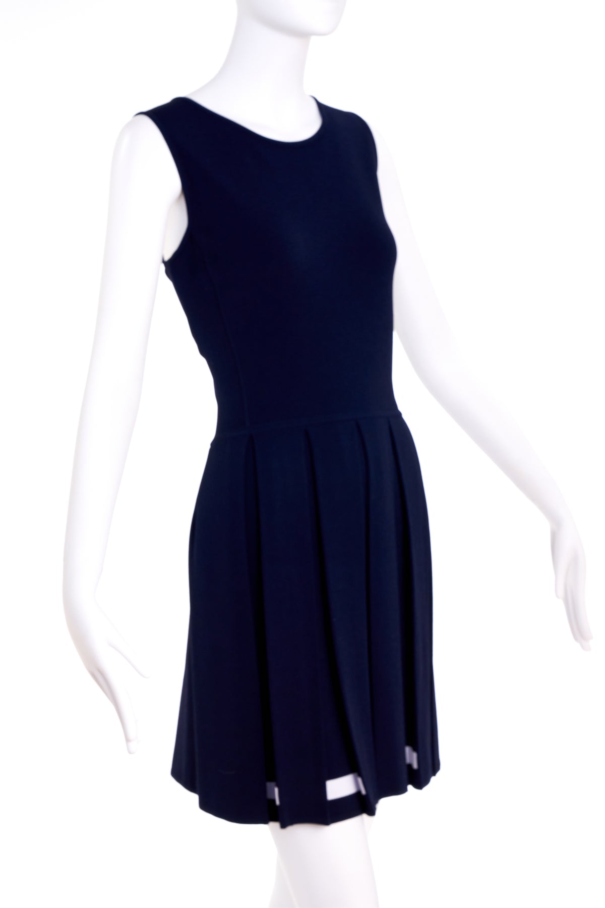 Chanel Navy Sleeveless Pleated Skirt Tennis Dress Size 40