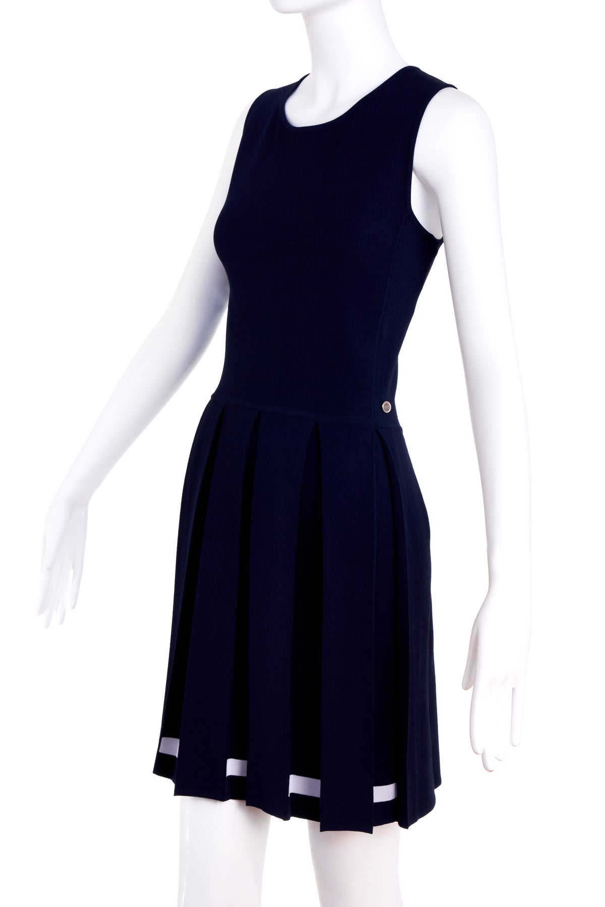 Chanel Navy Sleeveless Pleated Skirt Tennis Dress Size 40