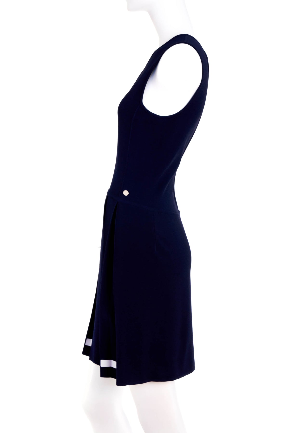 Chanel Navy Sleeveless Pleated Skirt Tennis Dress Size 40