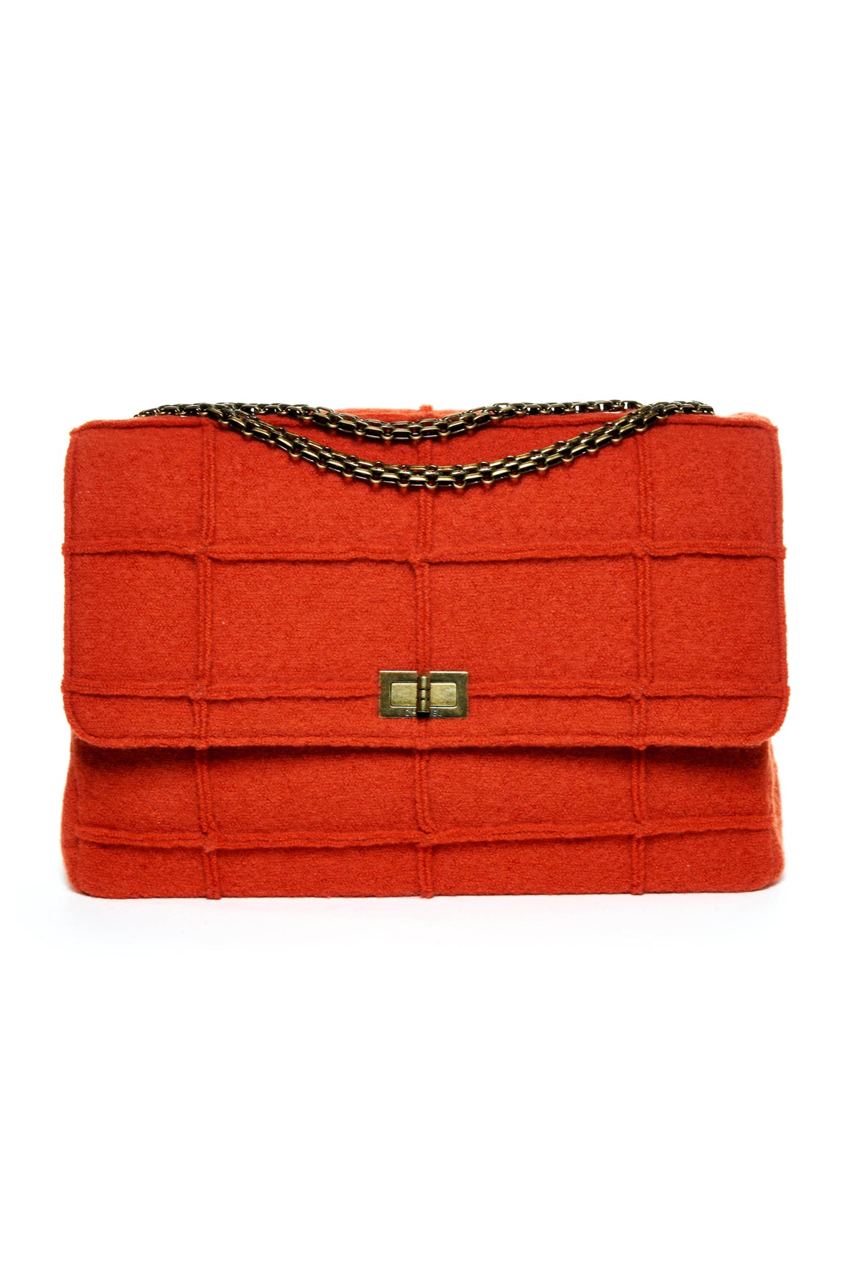 Chanel Jumbo Boiled Wool Orange Jungle Single Flap Purse