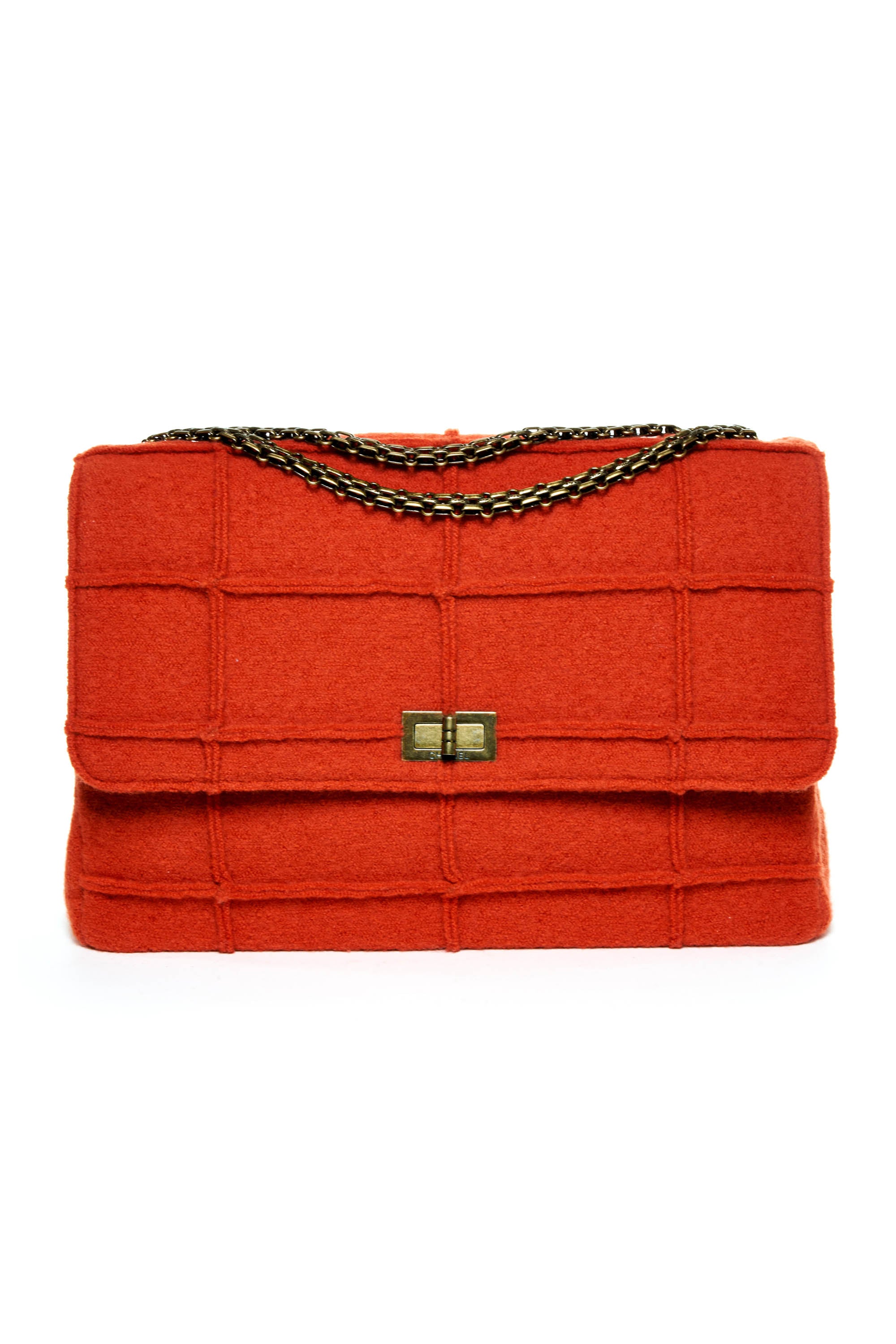 Chanel Jumbo Reissue Boiled Wool Orange Jungle Single Flap Purse