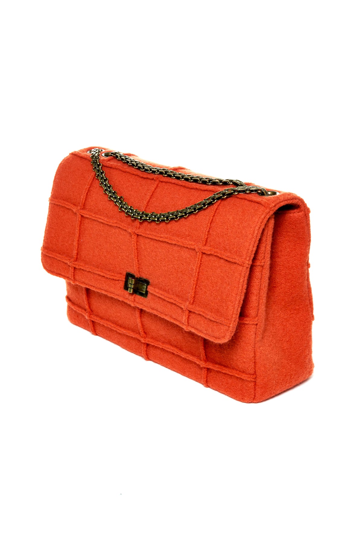 Chanel Jumbo Boiled Wool Orange Jungle Single Flap Purse