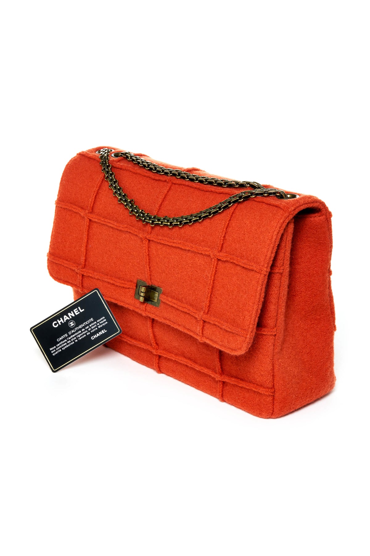 Chanel Jumbo Boiled Wool Orange Jungle Single Flap Purse