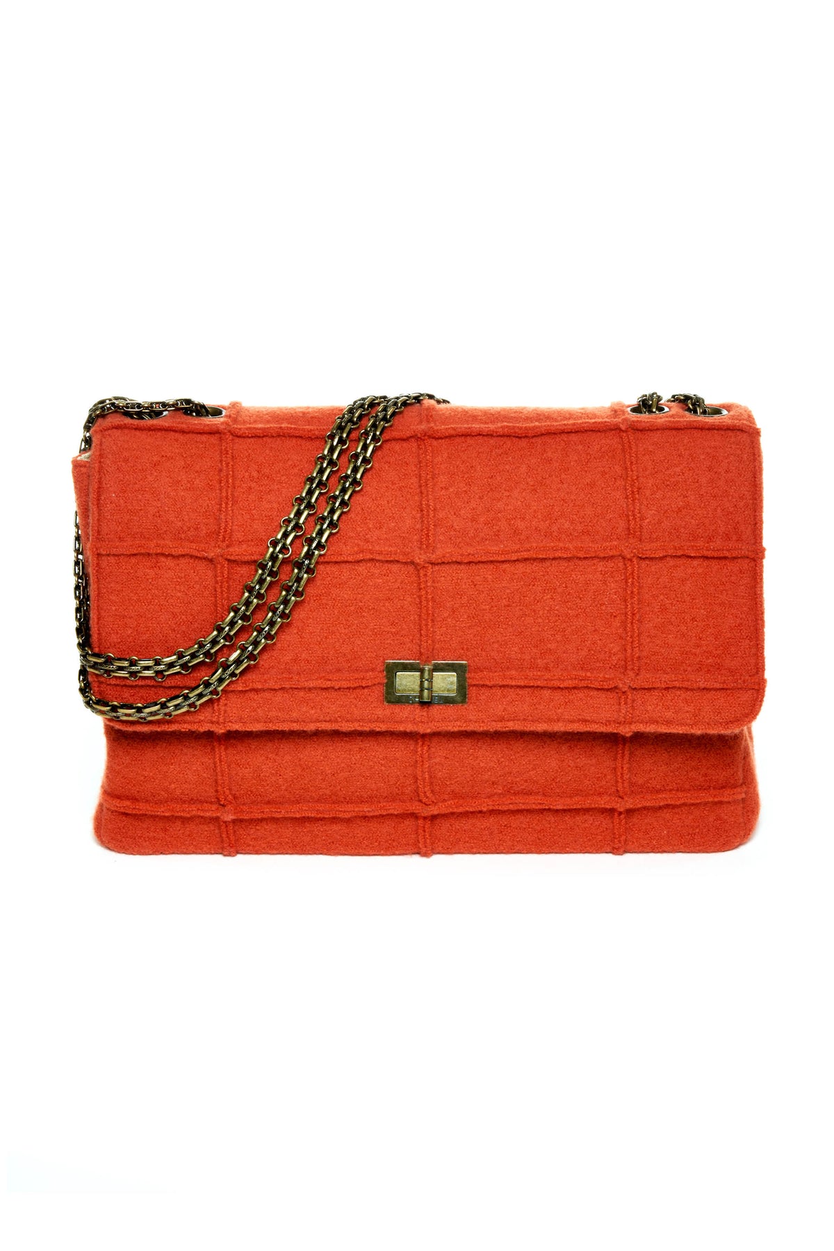 Chanel Jumbo Boiled Wool Orange Jungle Single Flap Purse