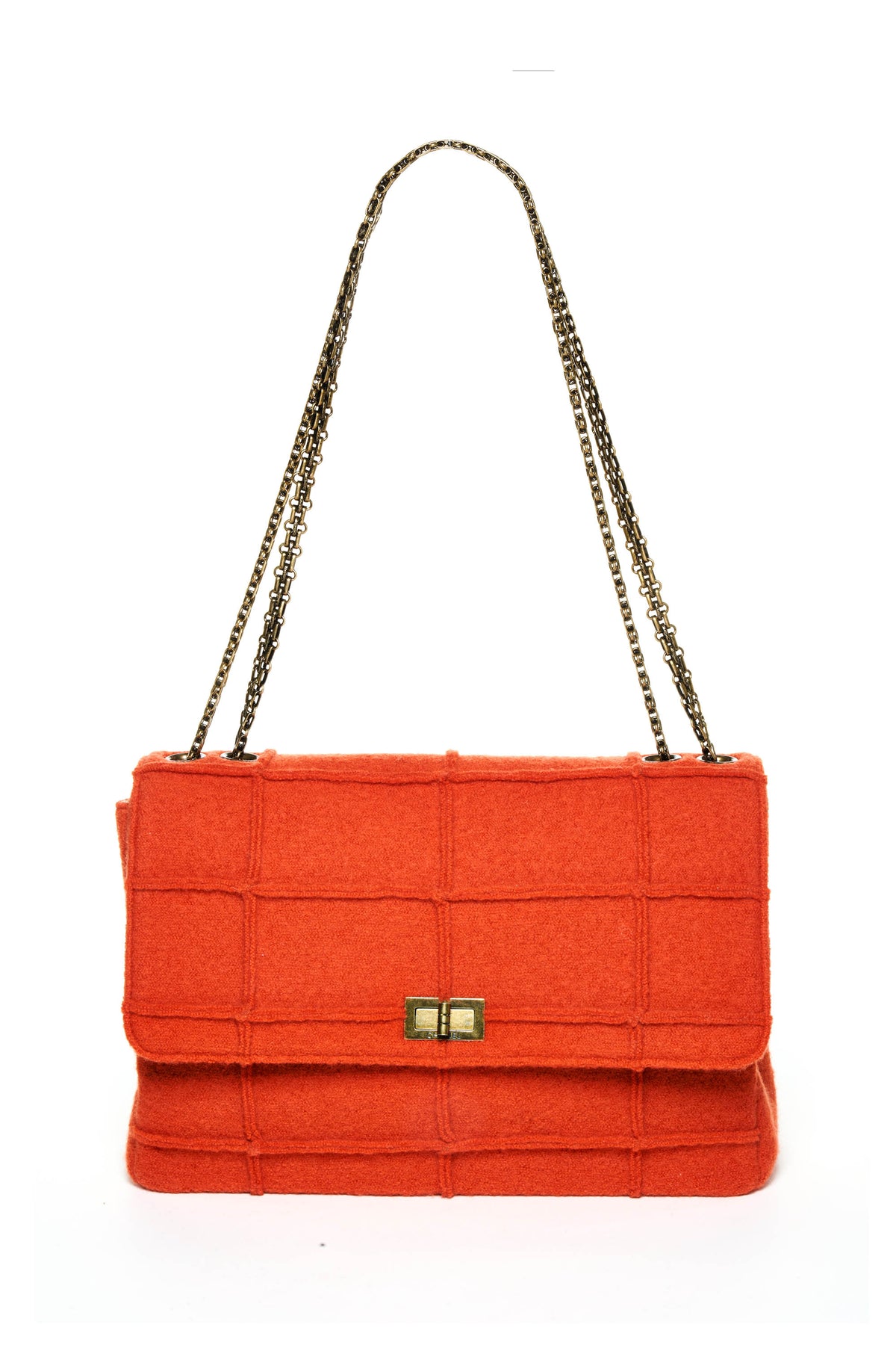 Chanel Jumbo Boiled Wool Orange Jungle Single Flap Purse