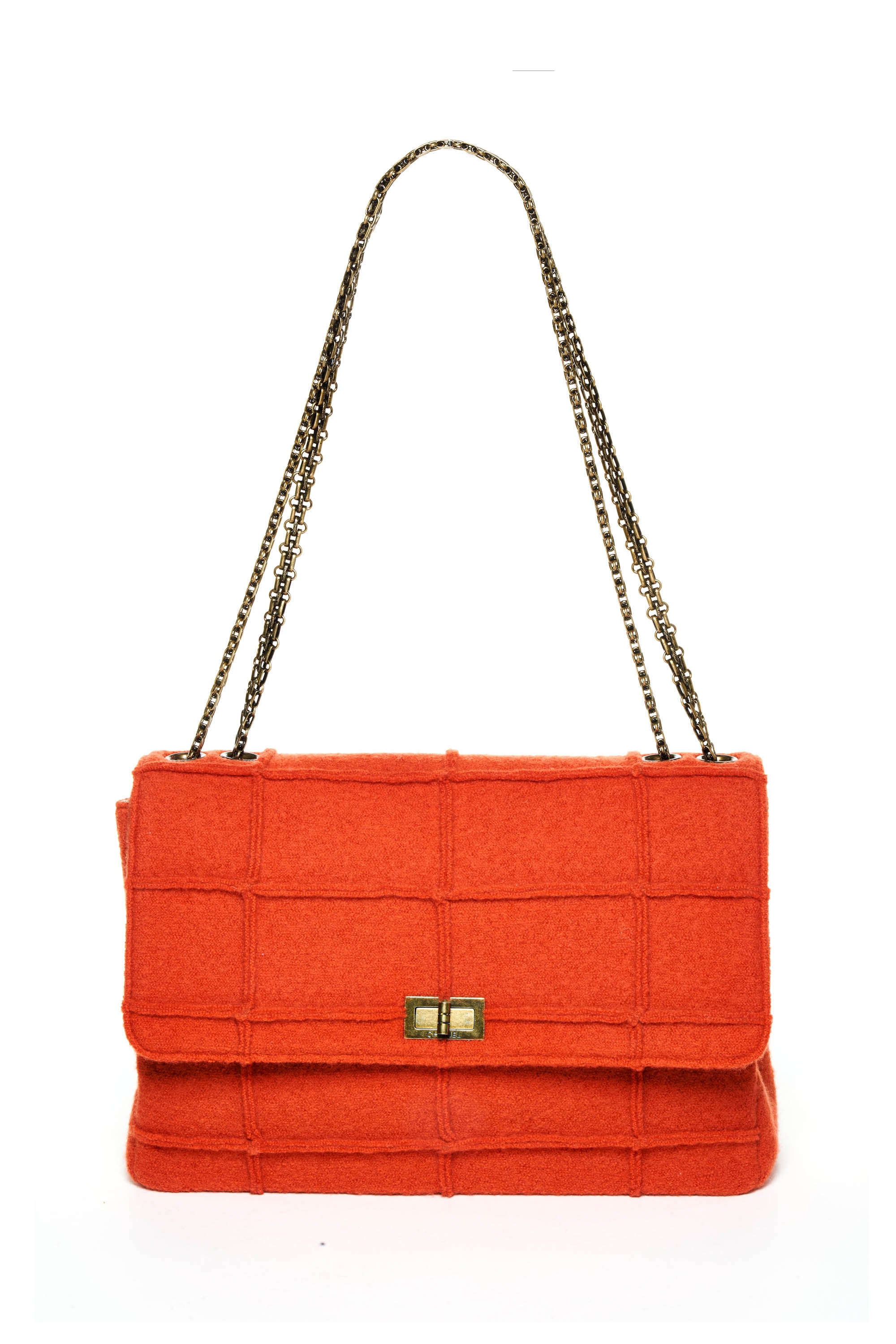 Chanel Jumbo Reissue Boiled Wool Orange Jungle Single Flap Purse
