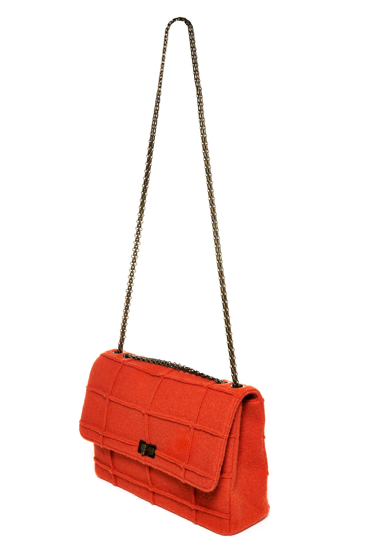 Chanel Jumbo Boiled Wool Orange Jungle Single Flap Purse