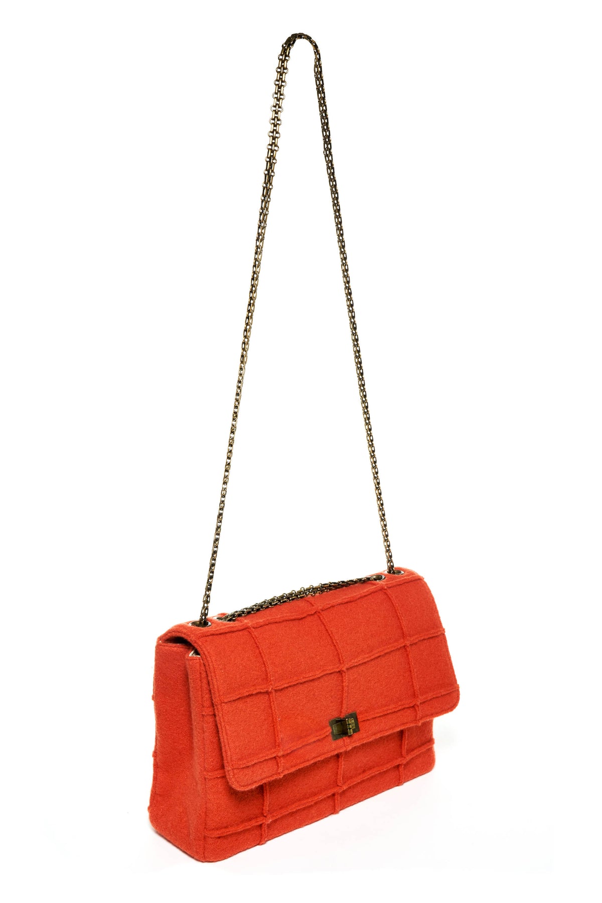 Chanel Jumbo Boiled Wool Orange Jungle Single Flap Purse