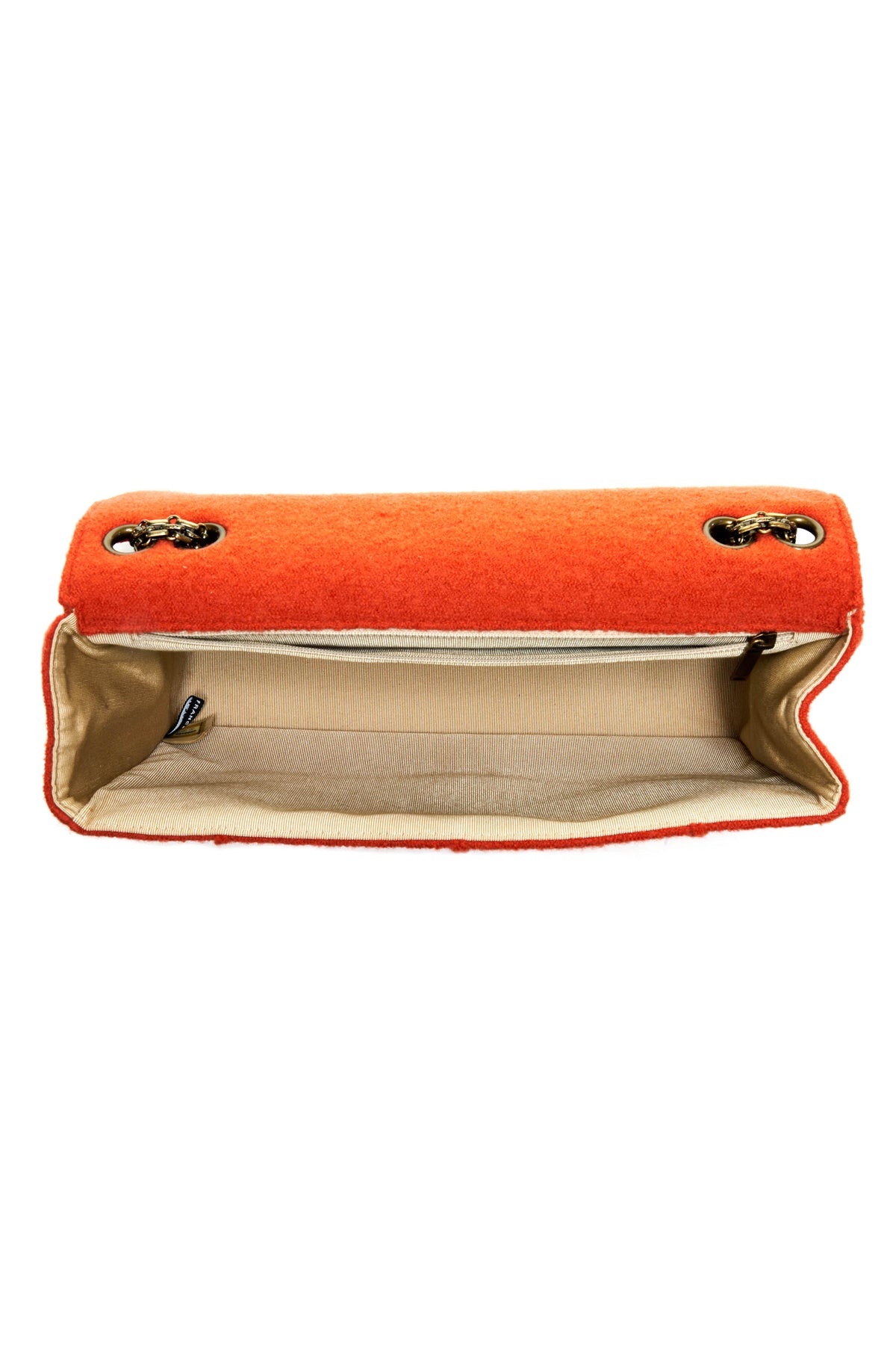 Chanel Jumbo Boiled Wool Orange Jungle Single Flap Purse