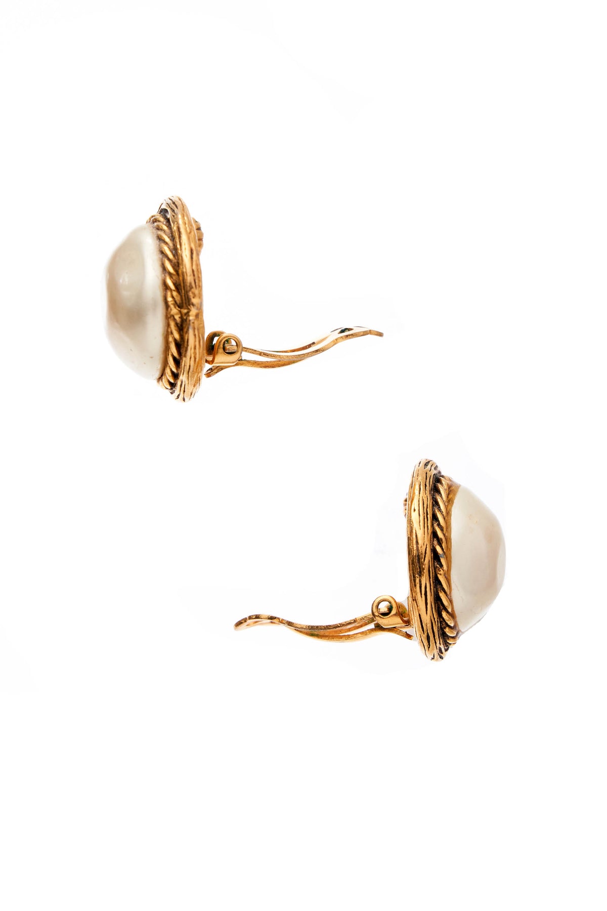 Chanel 24K Gold Plated Pearl Clip Earrings