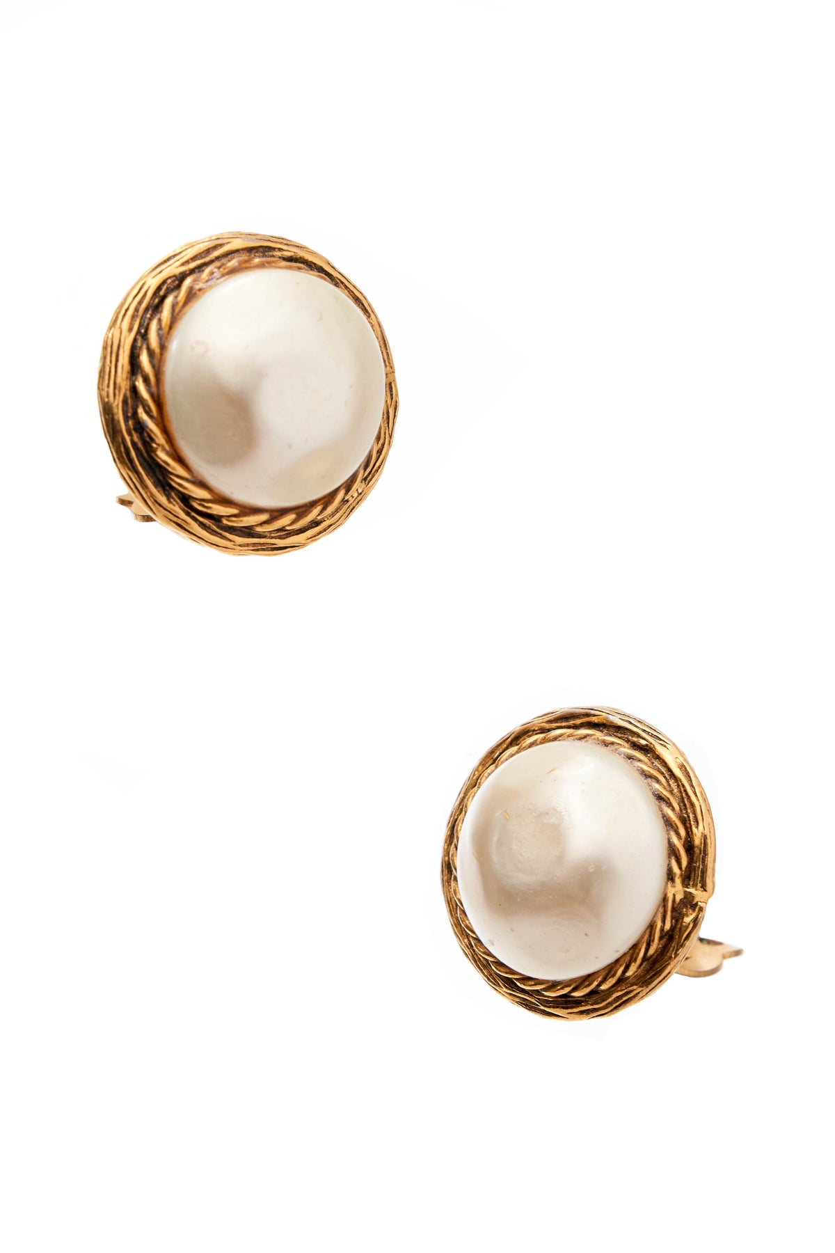 Chanel 24K Gold Plated Pearl Clip Earrings