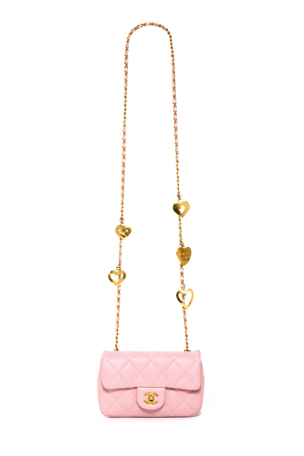 Chanel Pink Small Flap Bag Heart With Charms on Chain