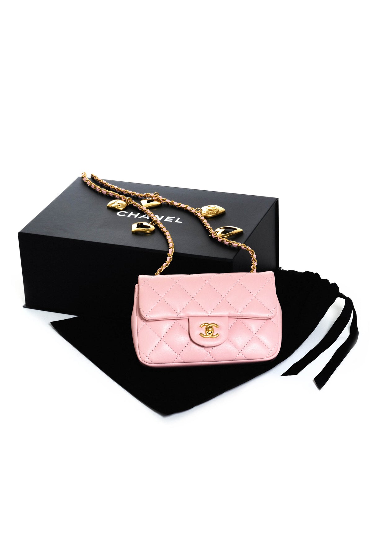 Chanel Pink Small Flap Bag Heart With Charms on Chain