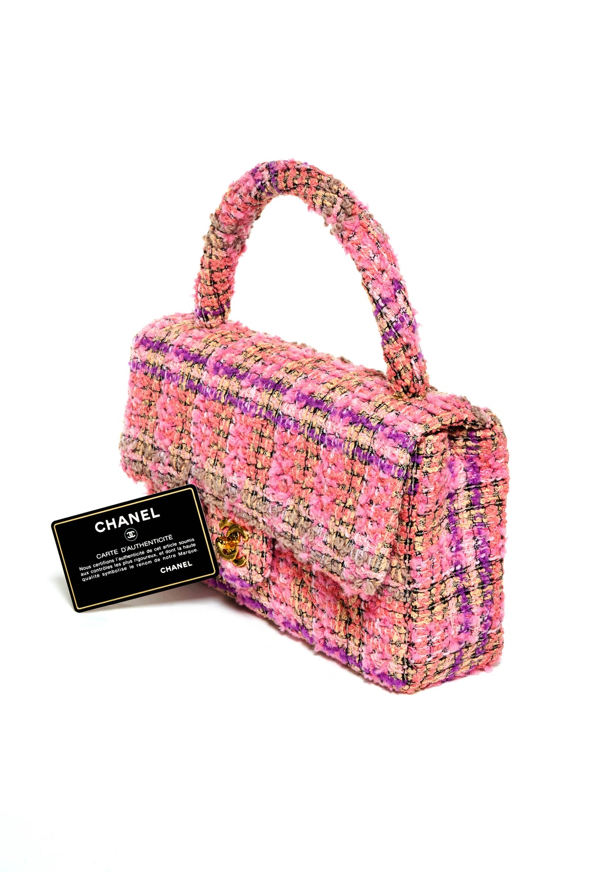 Chanel Rare Pink Multi Tweed Top Handle Purse 1995