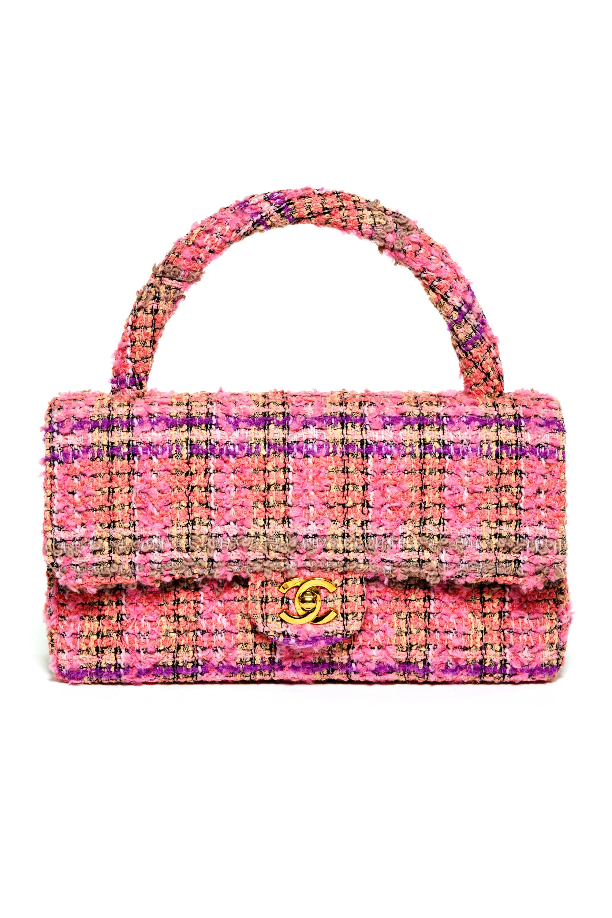 Chanel Rare Pink Multi Tweed Top Handle Purse 1995