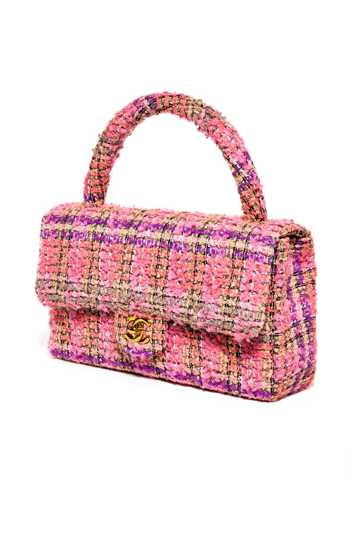 Chanel Rare Pink Multi Tweed Top Handle Purse 1995