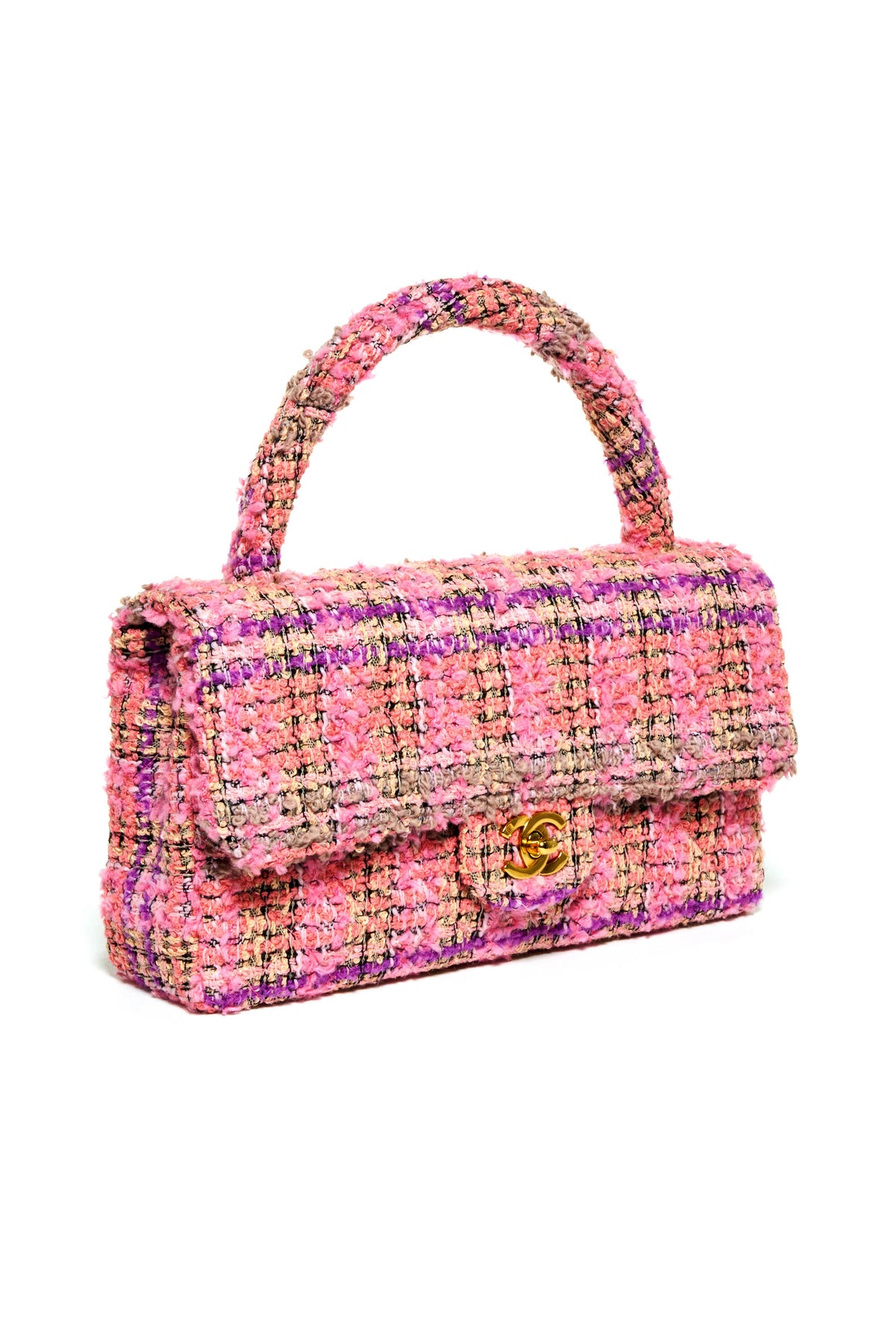 Chanel Rare Pink Multi Tweed Top Handle Purse 1995