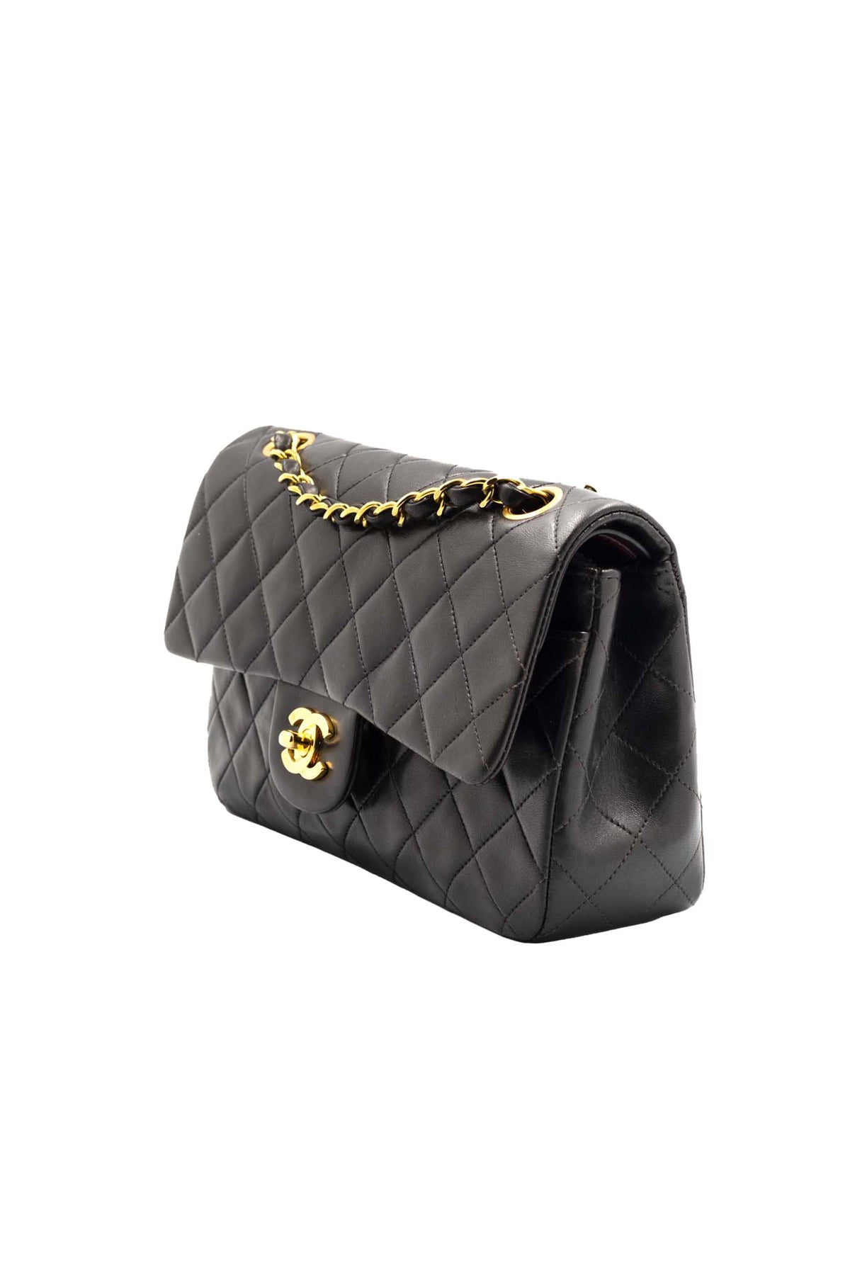 Chanel Vintage Black Double Flap 24k Gold Plate Classic Purse 1994-6