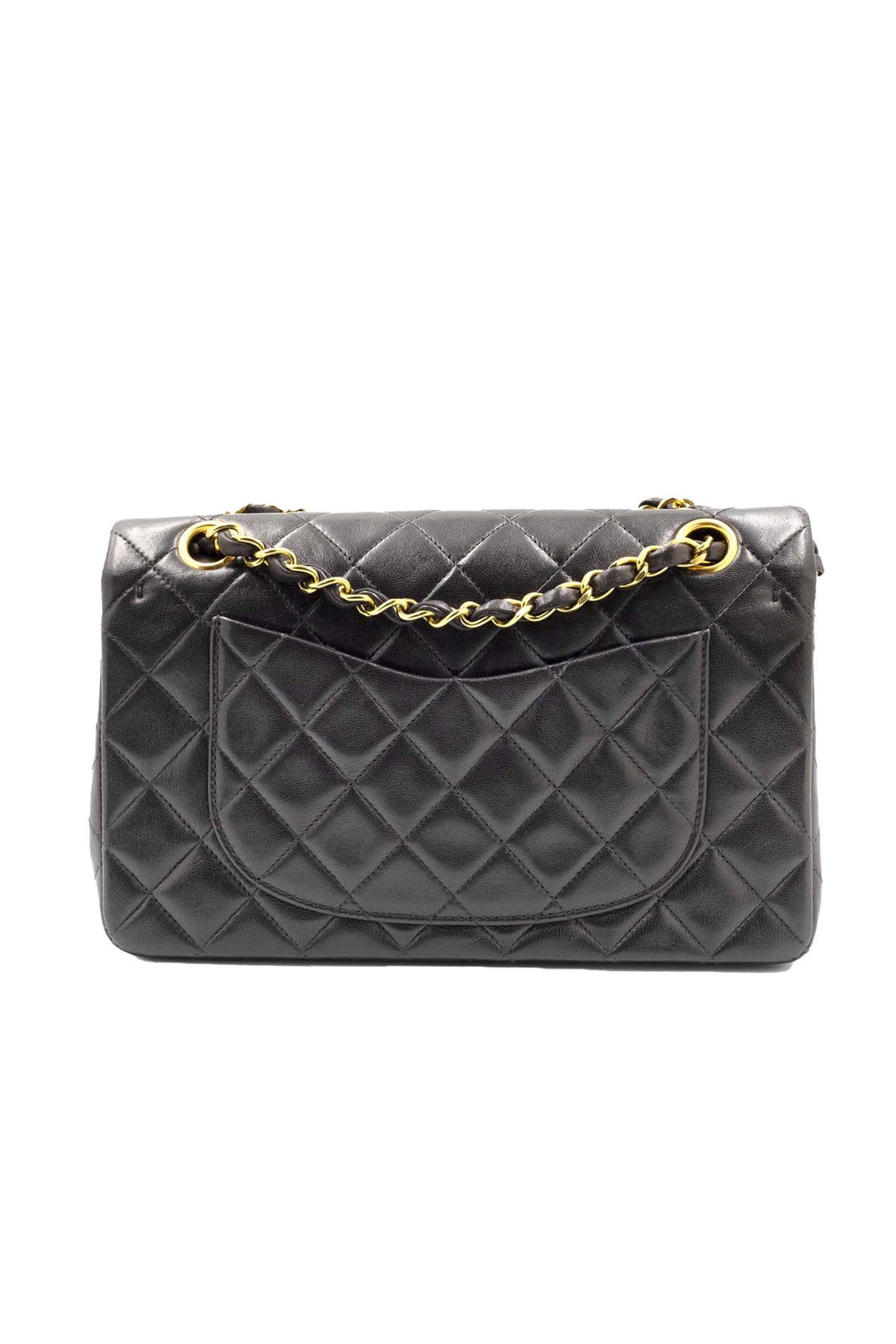 Chanel Vintage Black Double Flap 24k Gold Plate Classic Purse 1994-6
