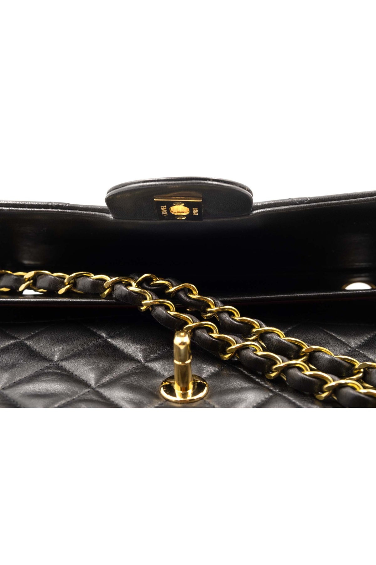 Chanel Vintage Black Double Flap 24k Gold Plate Classic Purse 1994-6