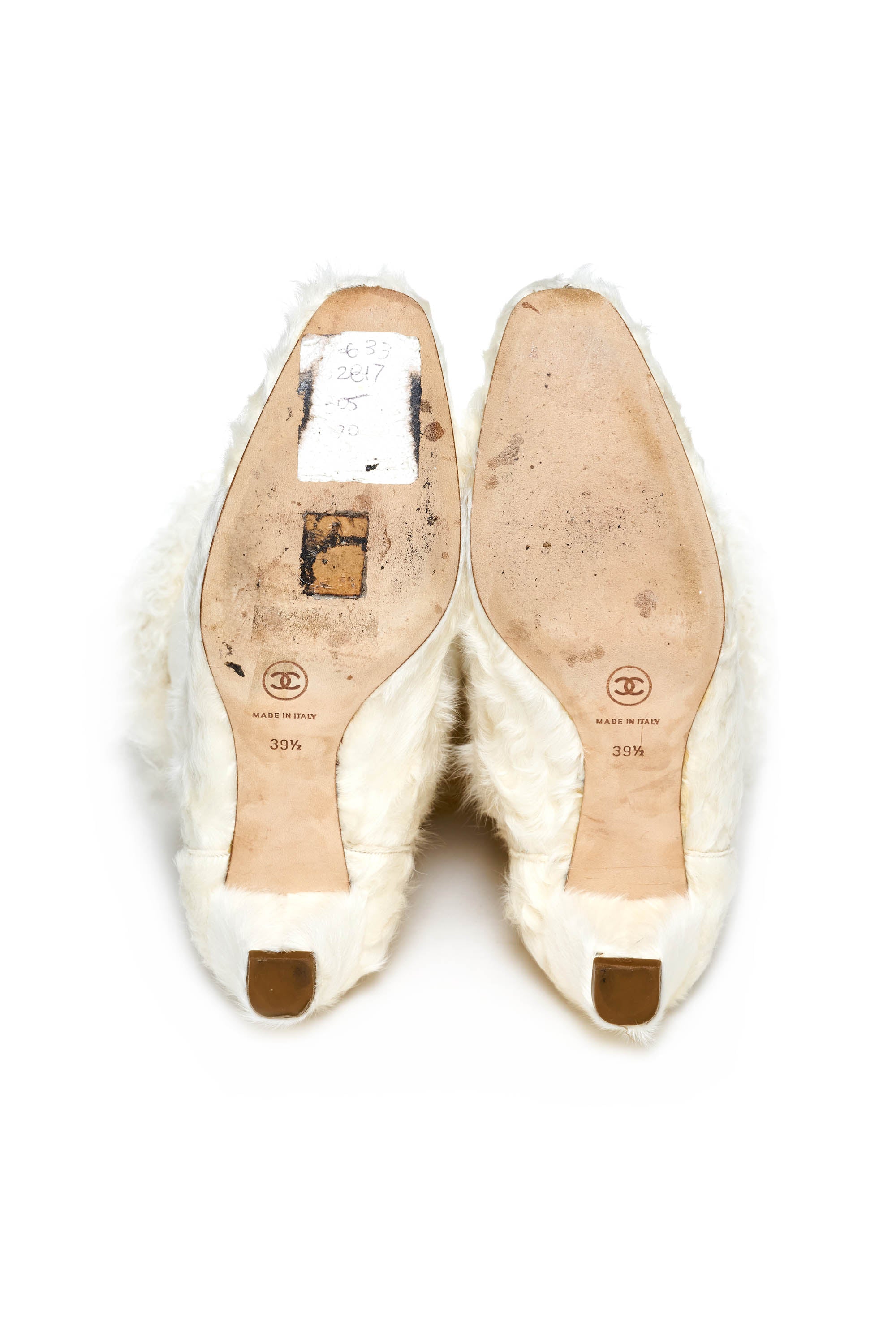 Chanel White Fur Boots Size 39.5