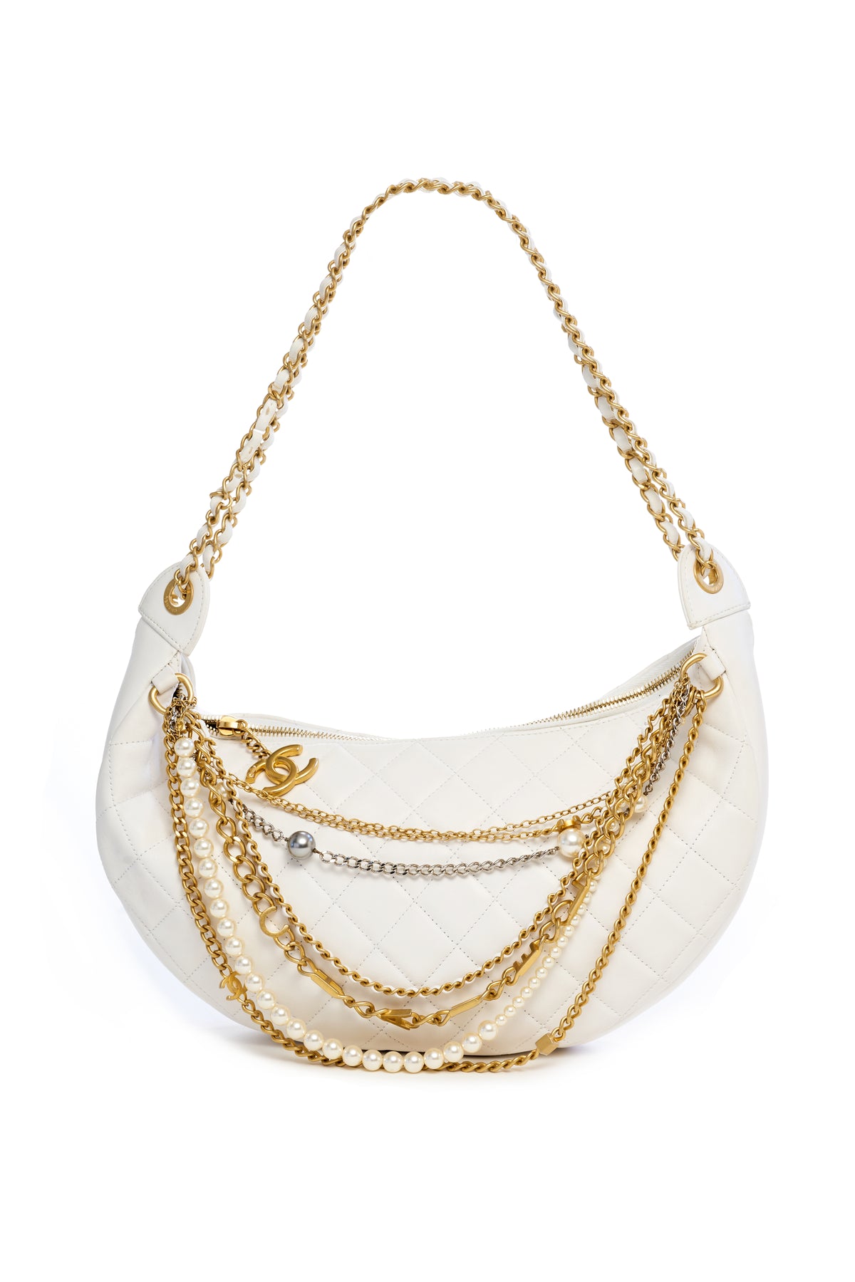 Chanel White All About Chains Hobo Purse 2017-18