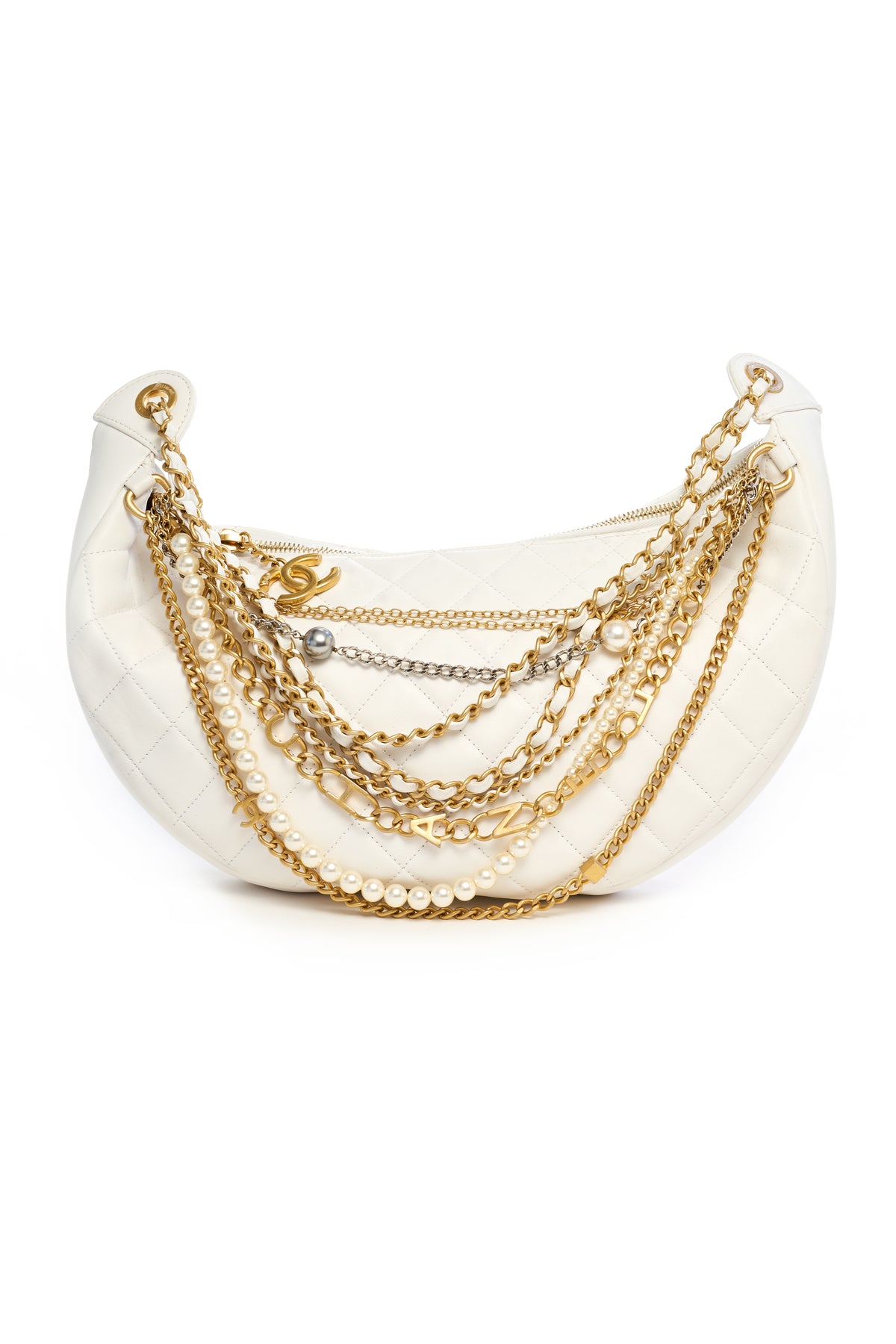 Chanel White All About Chains Hobo Purse 2017-18