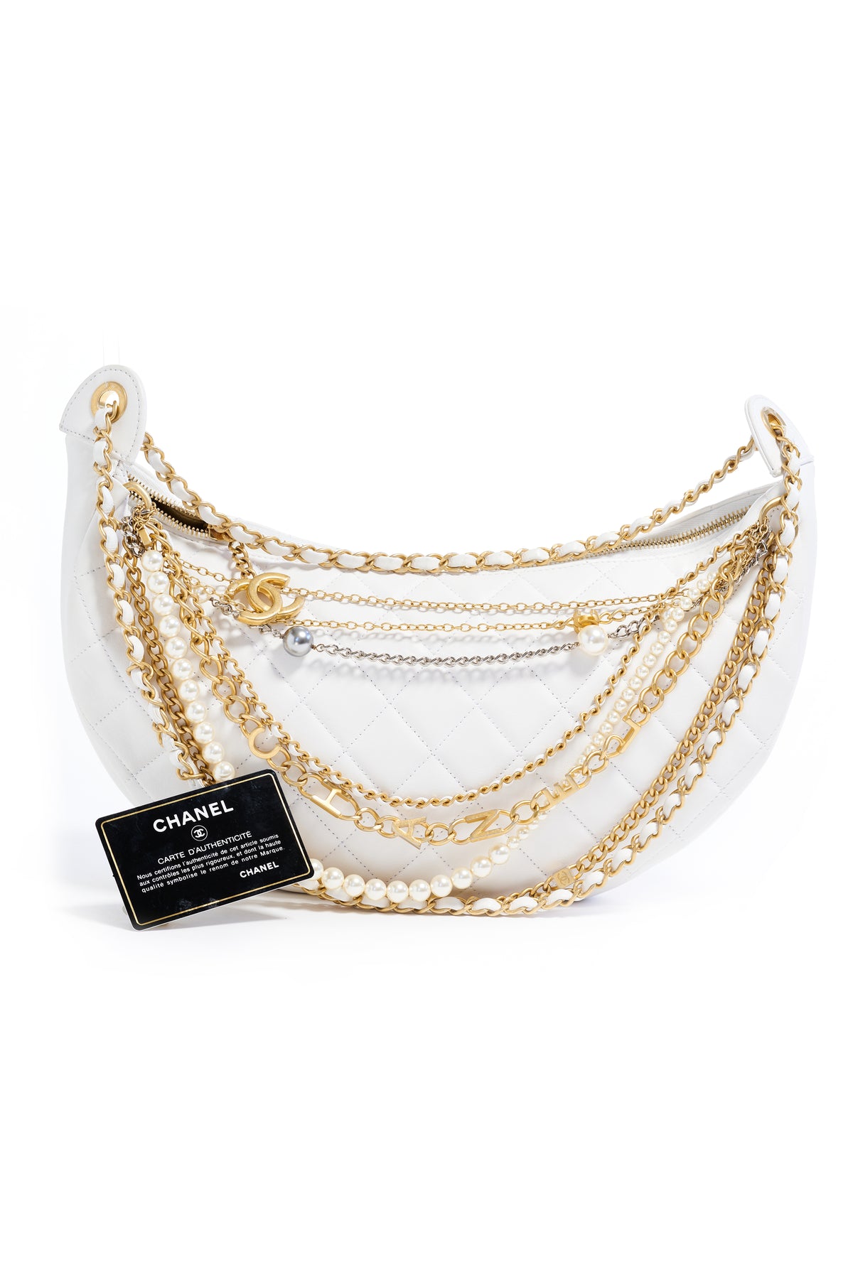 Chanel White All About Chains Hobo Purse 2017-18