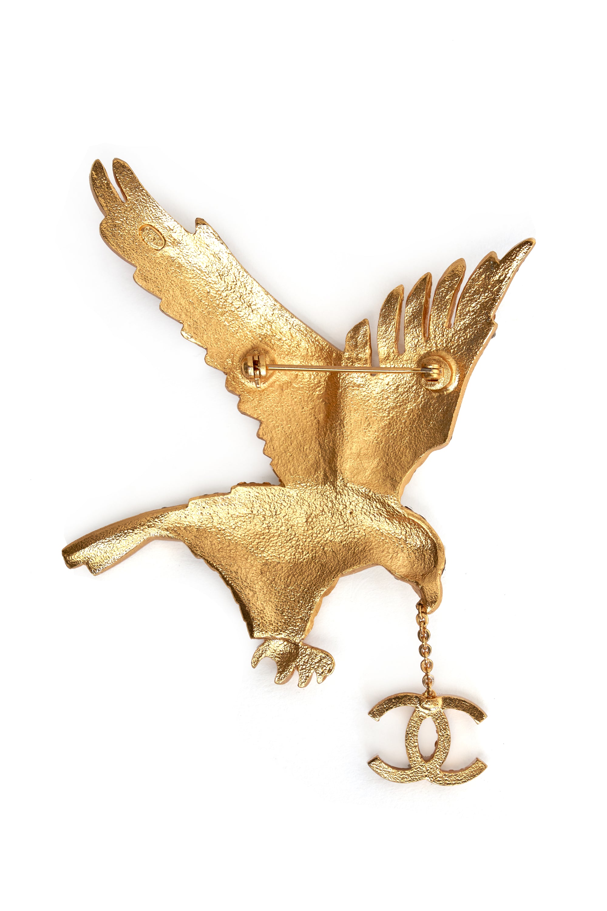 Chanel Vintage 24k Gold Crystal Eagle Brooch 2001P