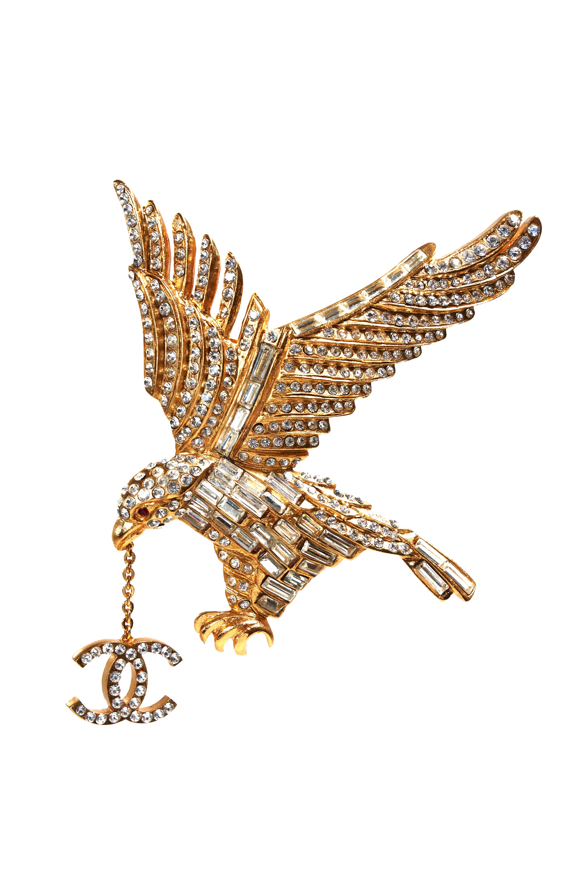 Chanel Vintage 24k Gold Crystal Eagle Brooch 2001P
