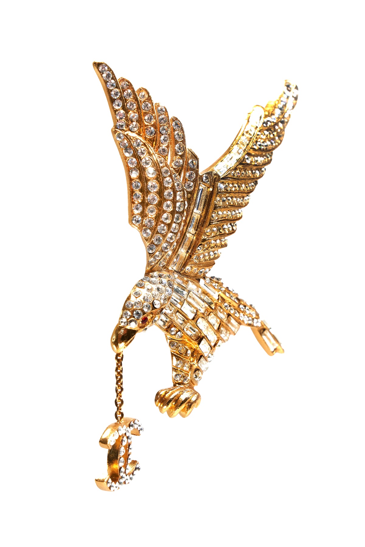 Chanel Vintage 24k Gold Crystal Eagle Brooch 2001P