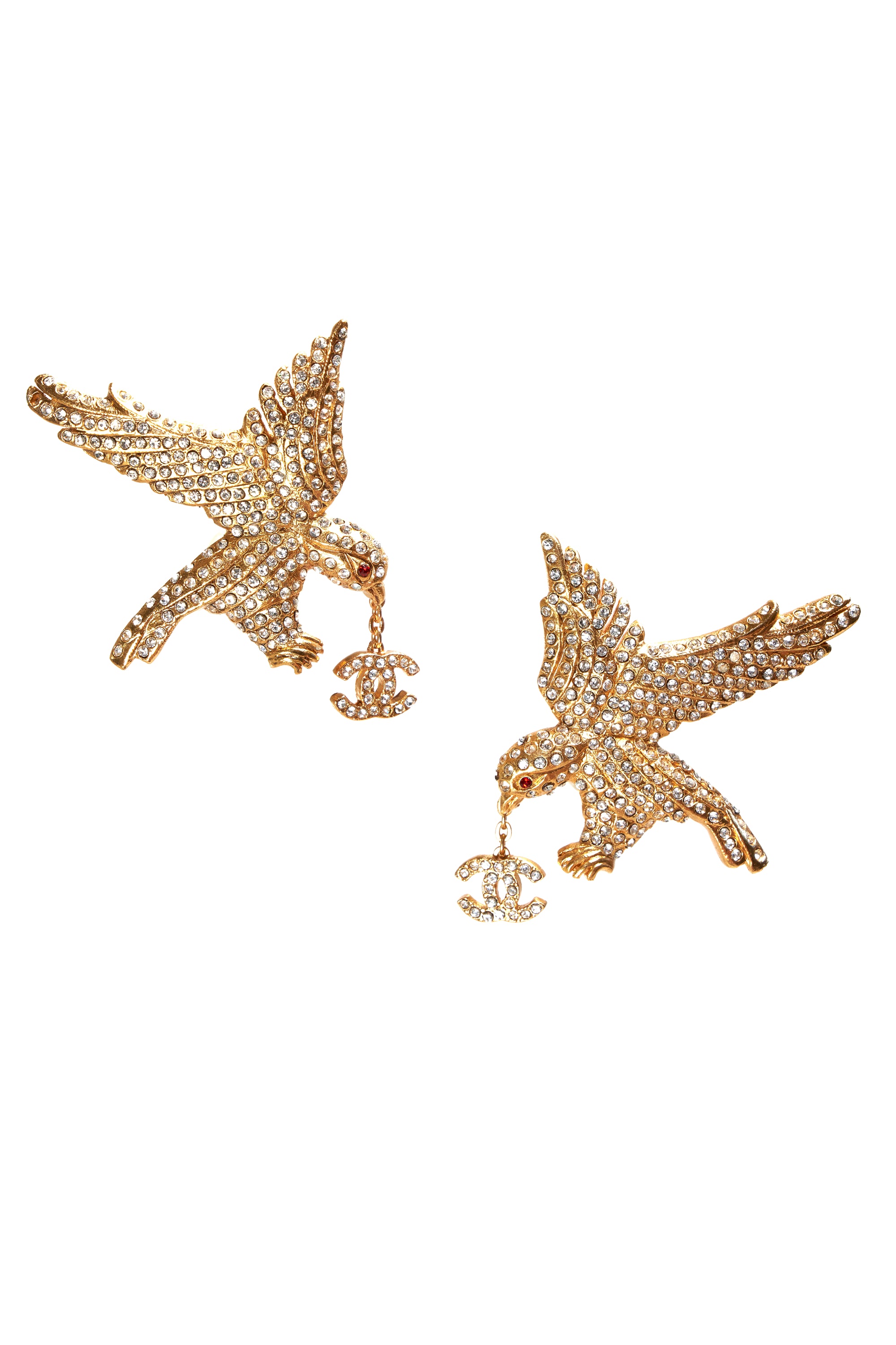 Chanel Vintage 24k Gold Crystal Eagle Clip Earrings 2001P