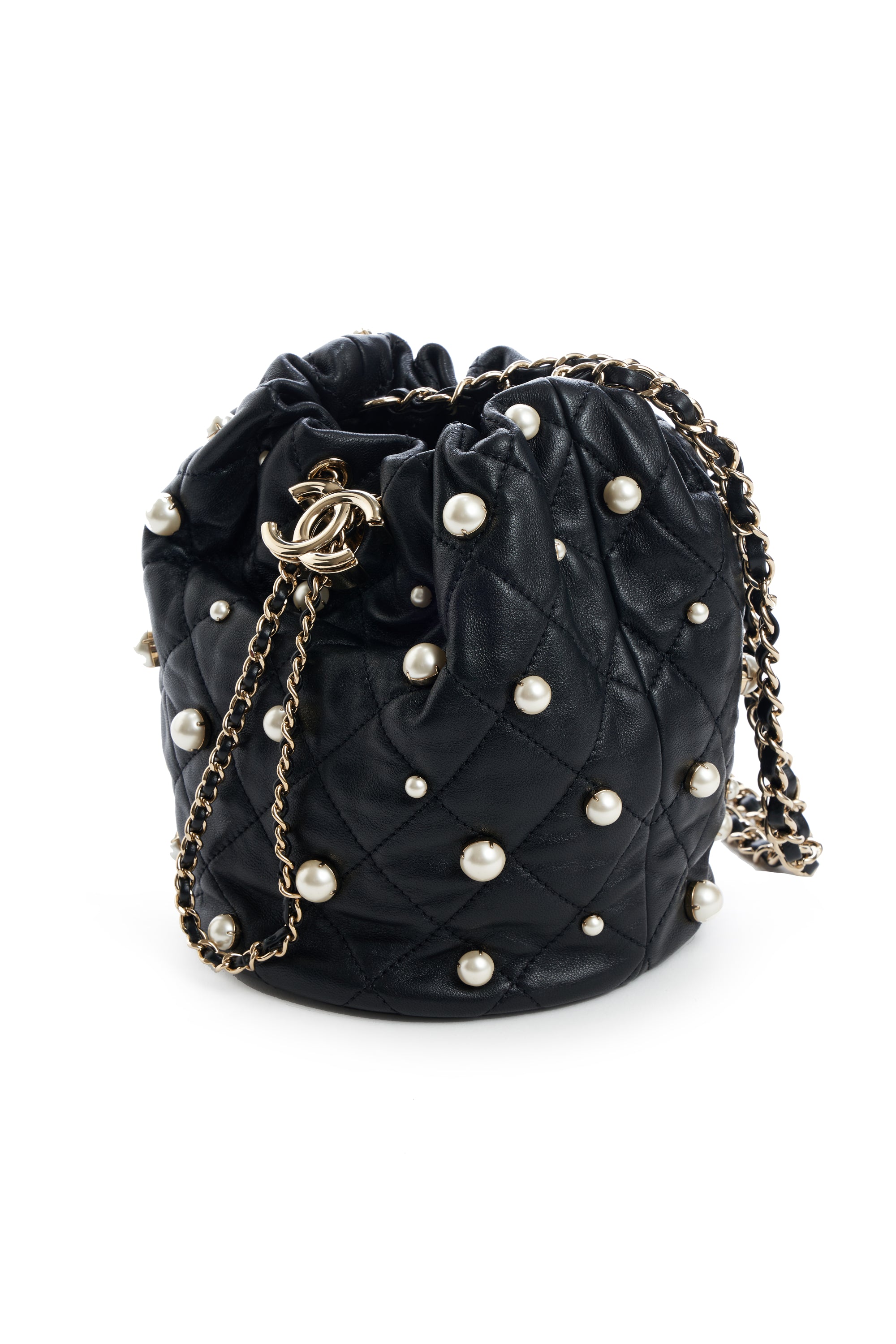 Chanel Black "About Pearls" Pearl Studded Bucket Purse 2021