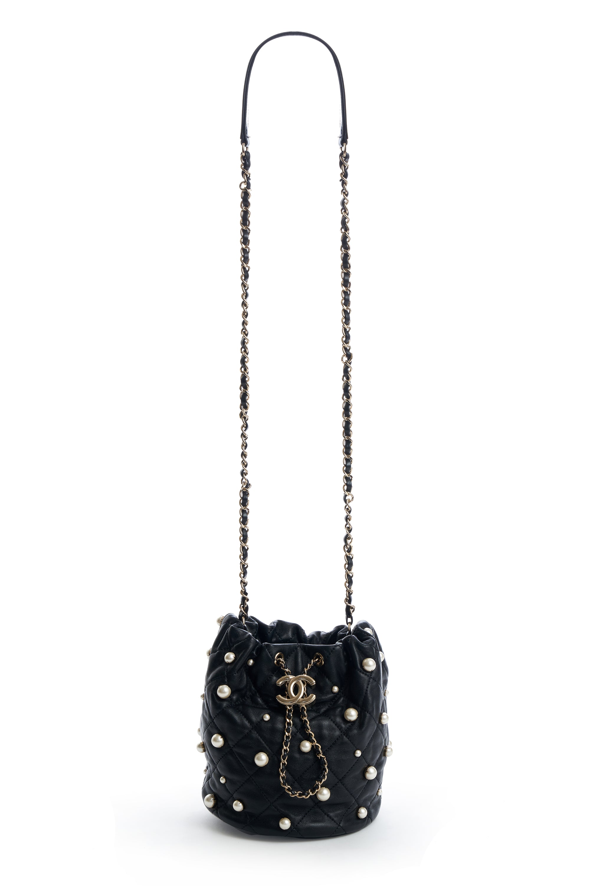 Chanel Black "About Pearls" Pearl Studded Bucket Purse 2021