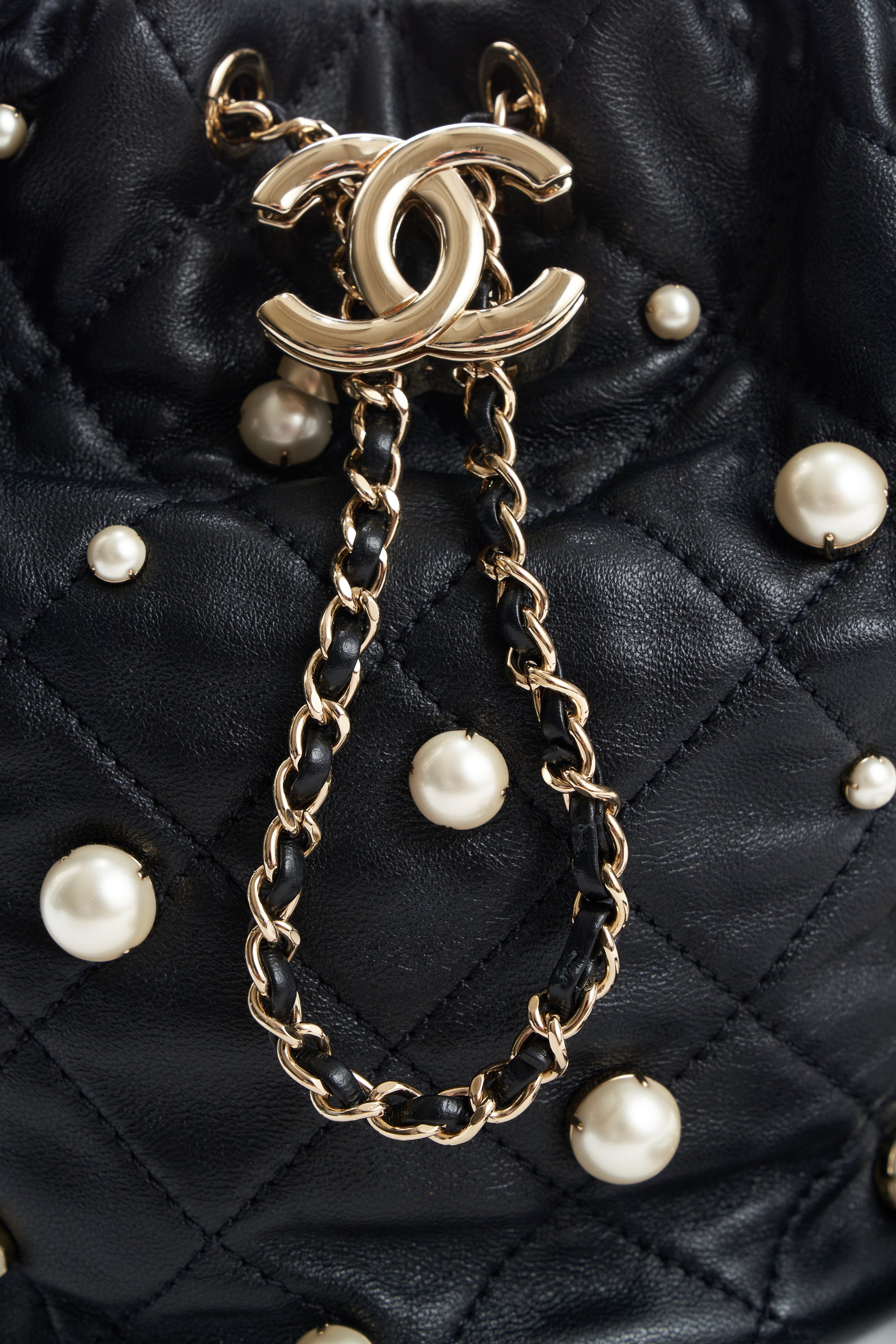 Chanel Black "About Pearls" Pearl Studded Bucket Purse 2021