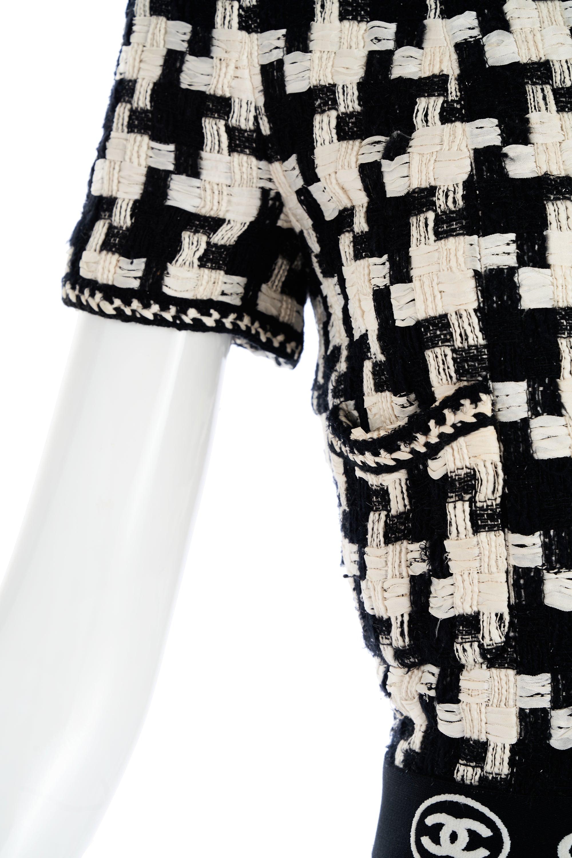 Chanel Black and White Large Houndstooth Jacket Skirt Suit