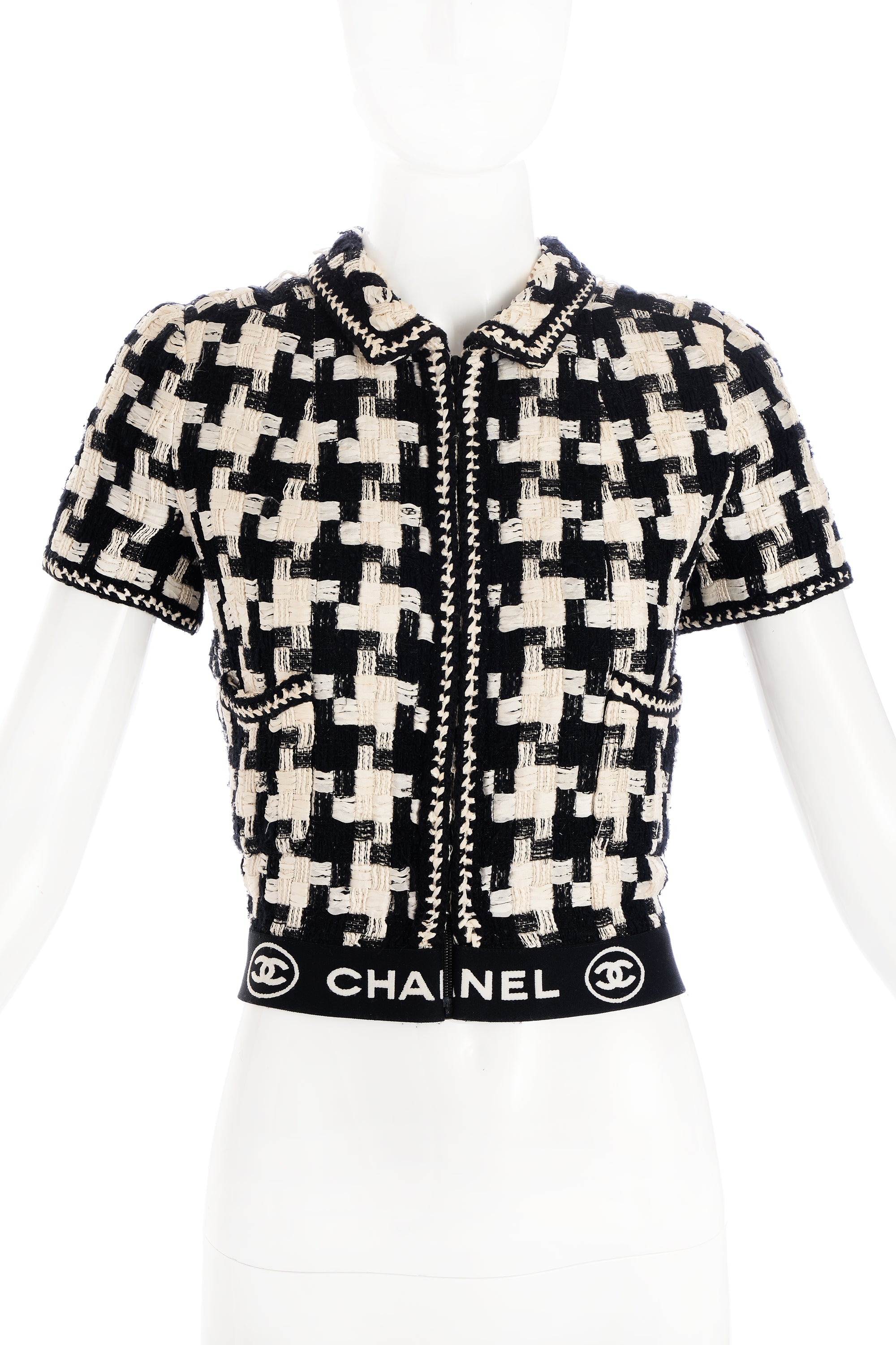 Chanel Black and White Large Houndstooth Jacket Skirt Suit