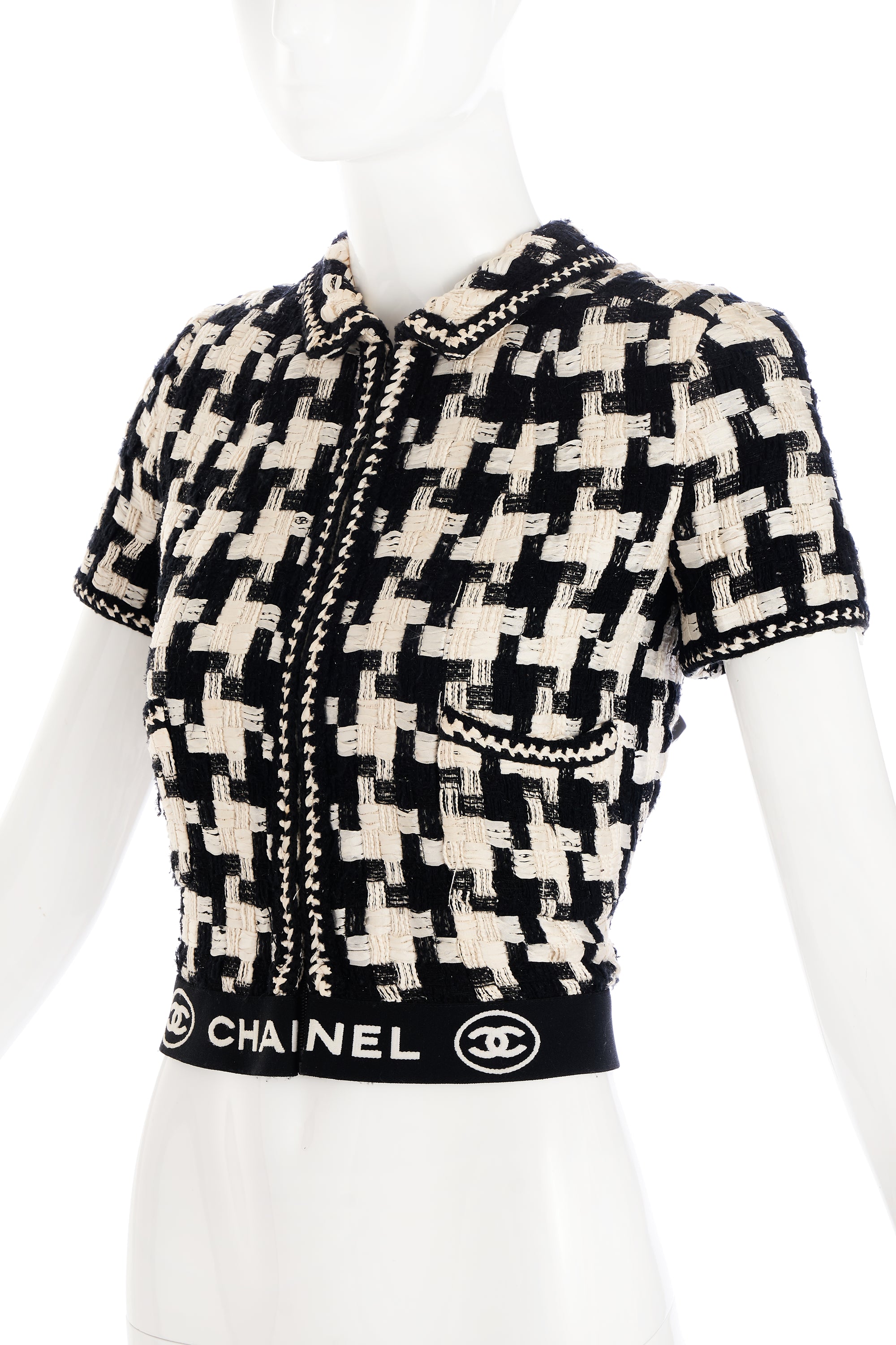 Chanel Black and White Large Houndstooth Jacket Skirt Suit