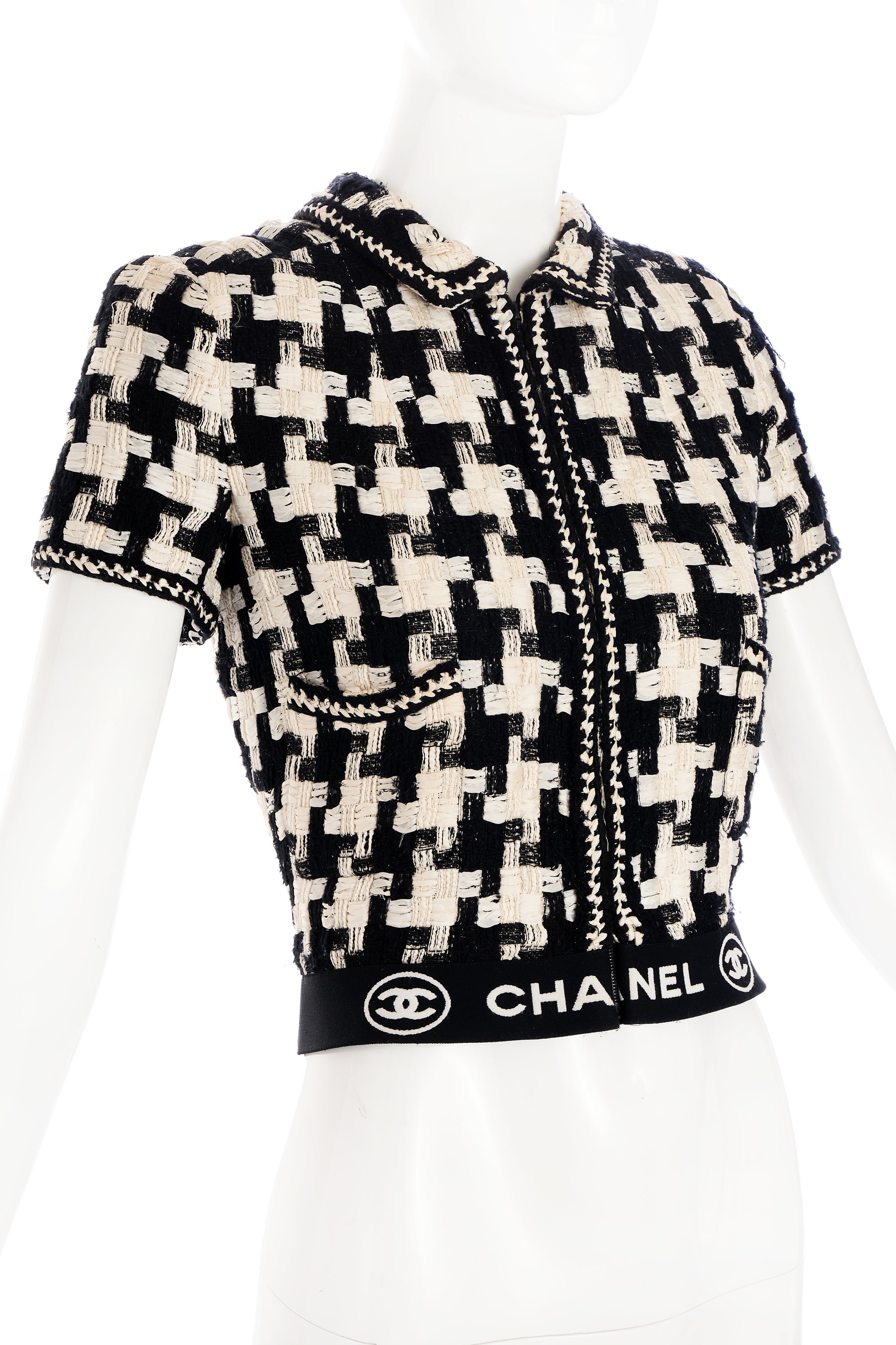 Chanel Black and White Large Houndstooth Jacket Skirt Suit