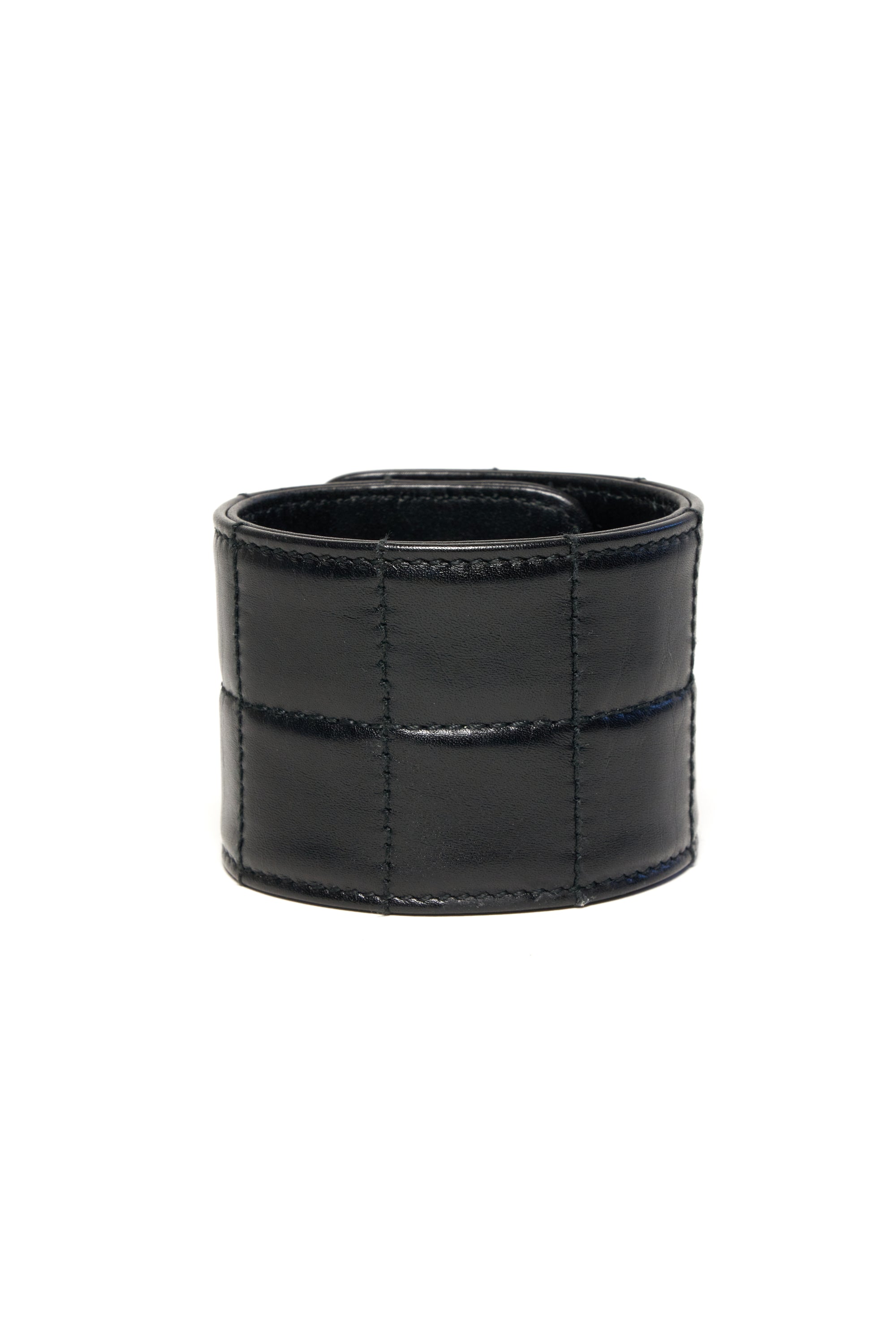 Chanel Vintage Black Napa Leather Cuff With Enamel CC 2002P