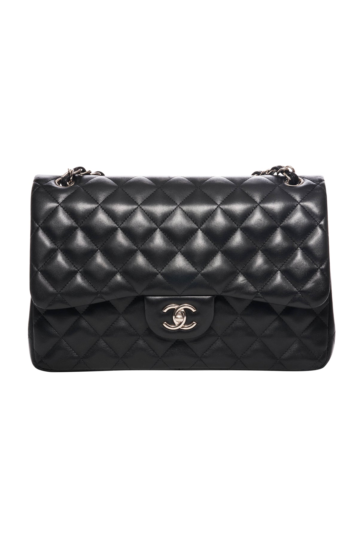 Chanel Jumbo Black Napa Double Flap Silver Hardware 2017-18